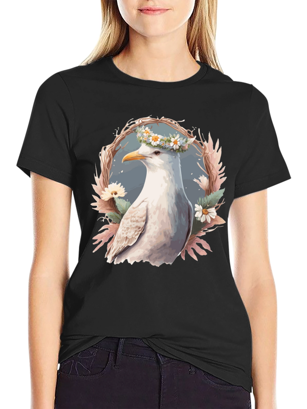 Seagull Floral Wreath Graphic Tee