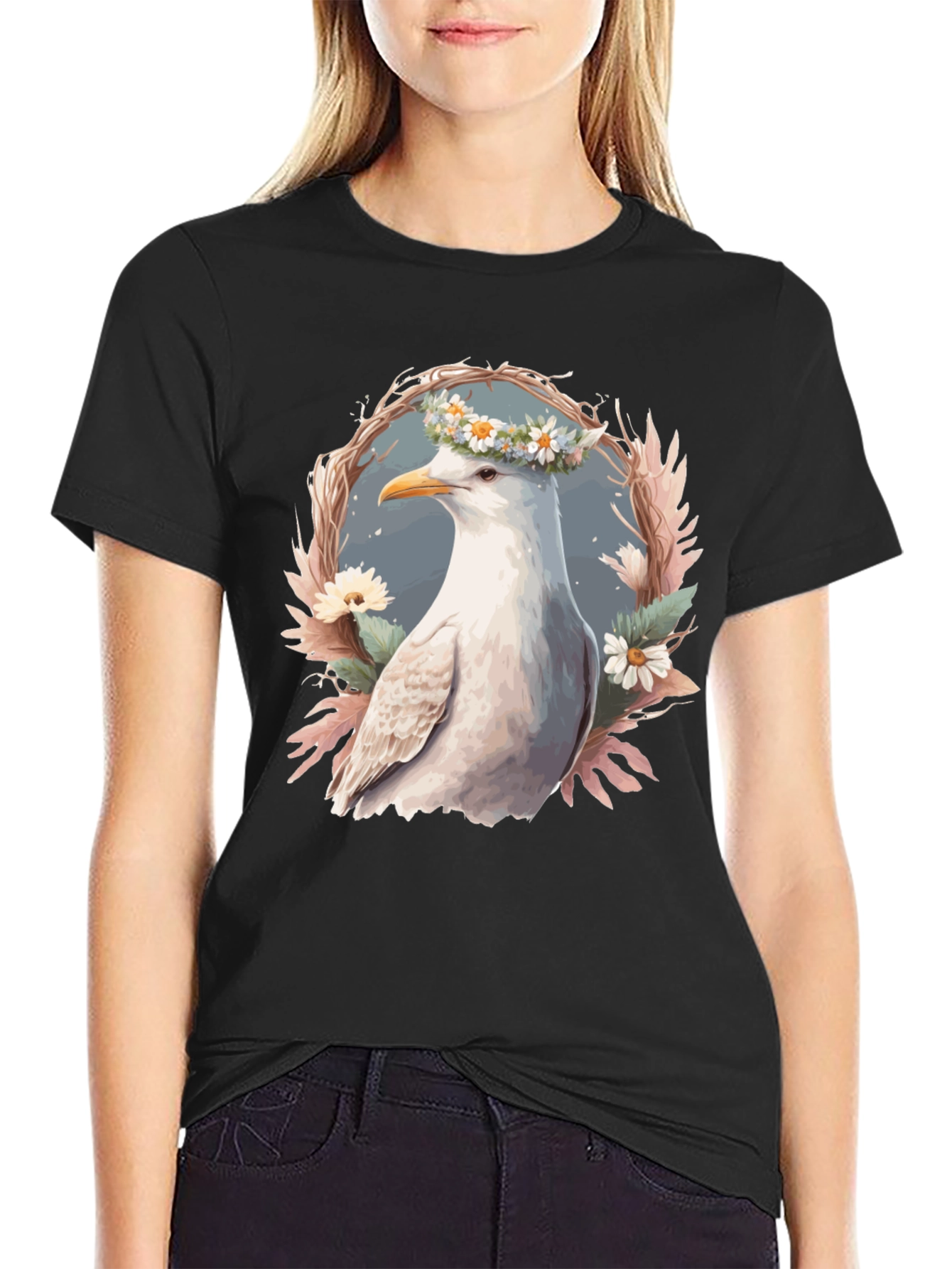 Seagull Floral Wreath Graphic Tee