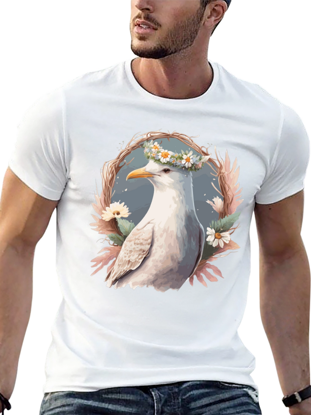 Seagull Floral Wreath Graphic Tee