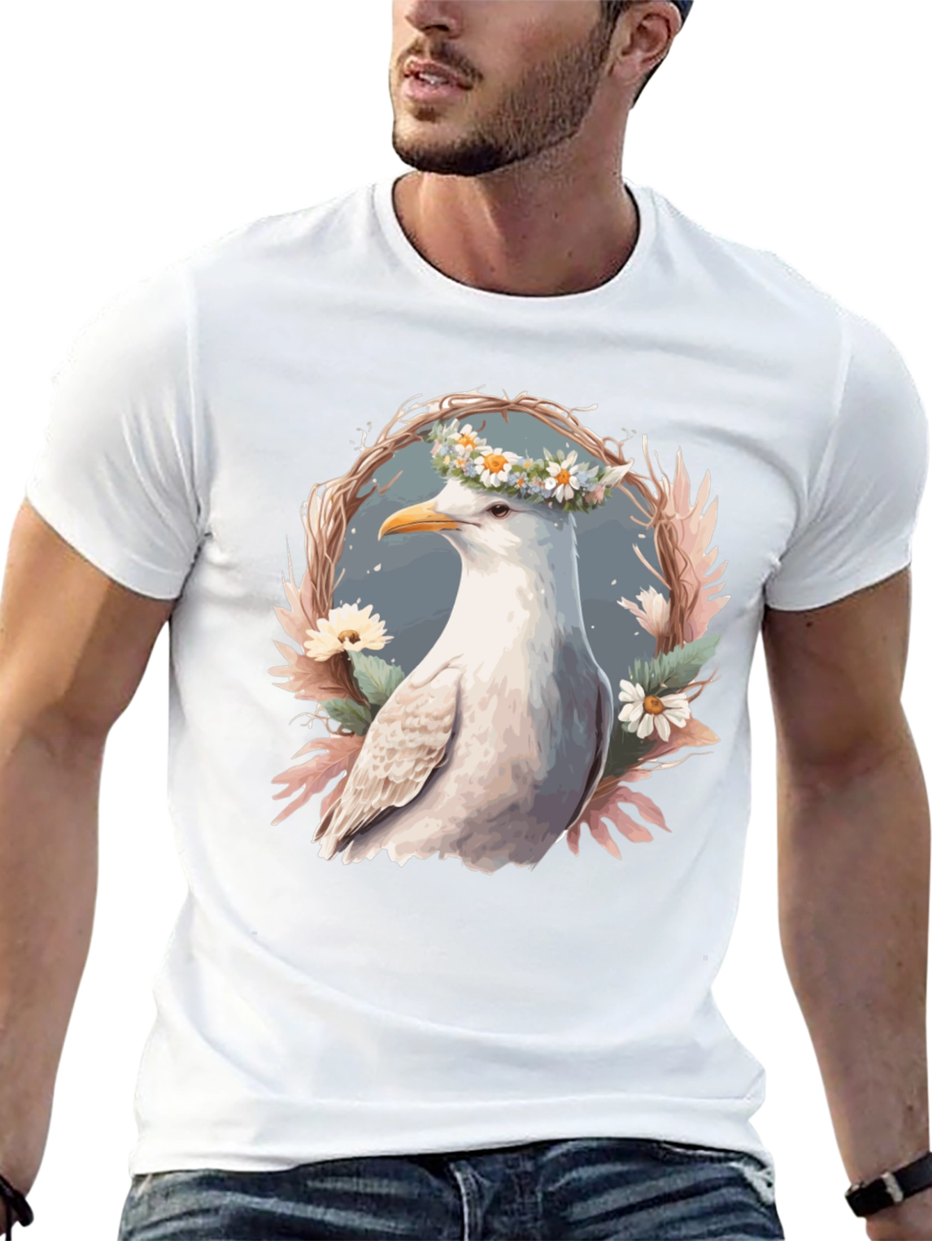 Seagull Floral Wreath Graphic Tee