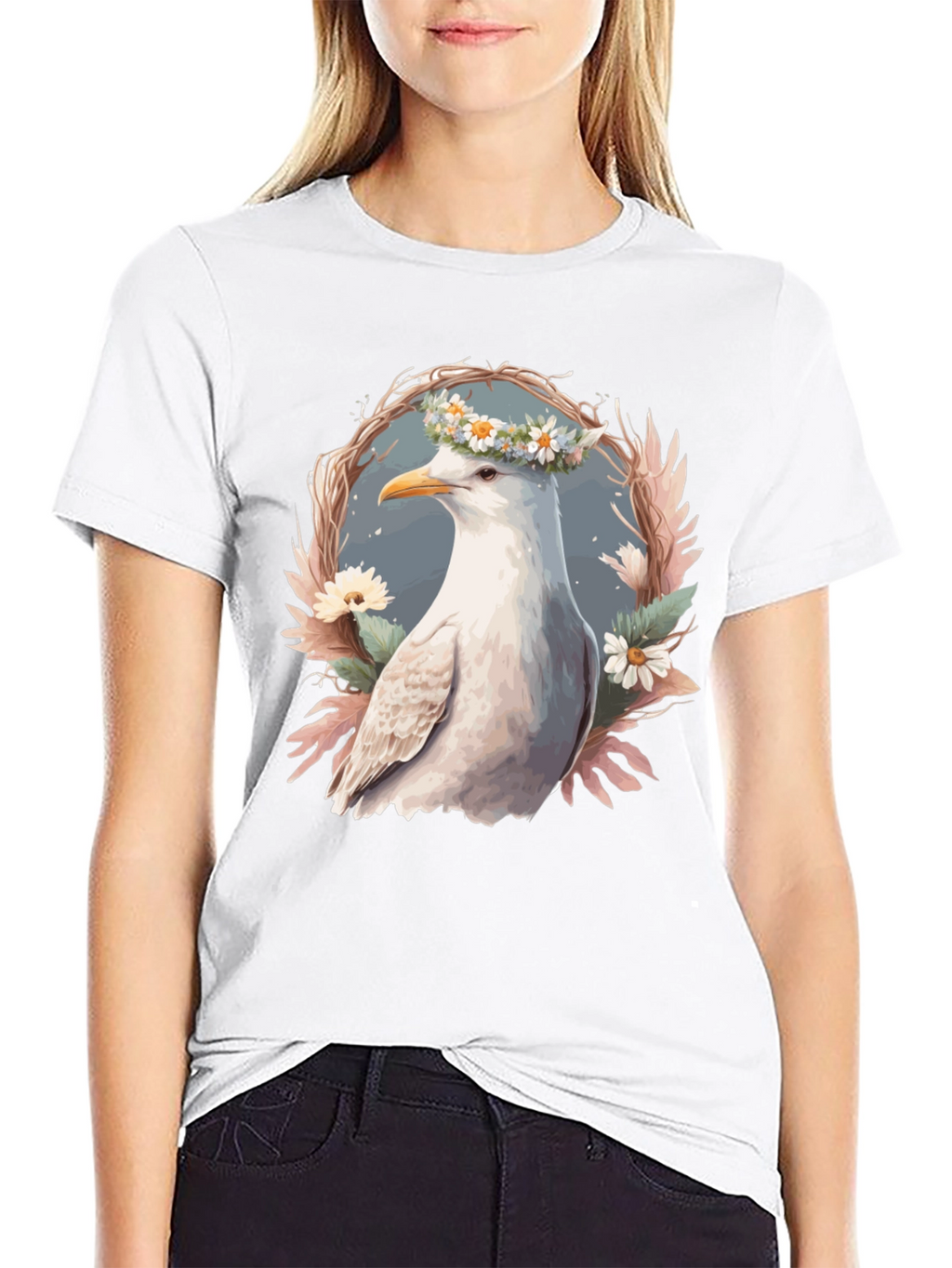 Seagull Floral Wreath Graphic Tee
