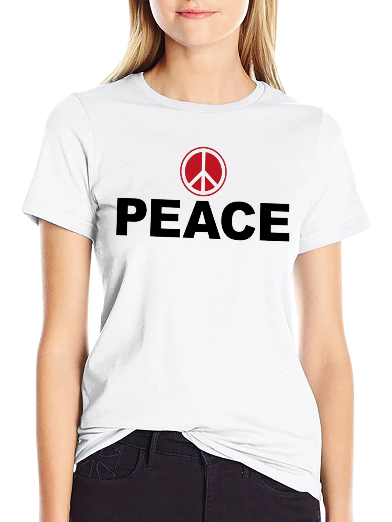 Peace Sign Graphic Tee - Red Symbol on Black