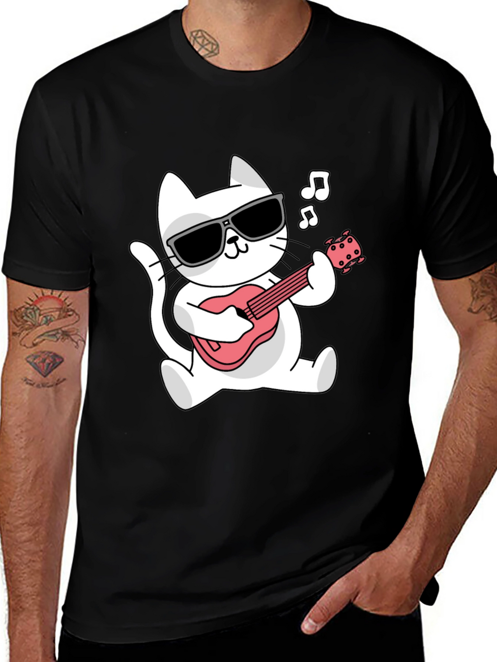 Cool Cat Guitar Player Graphic Tee
