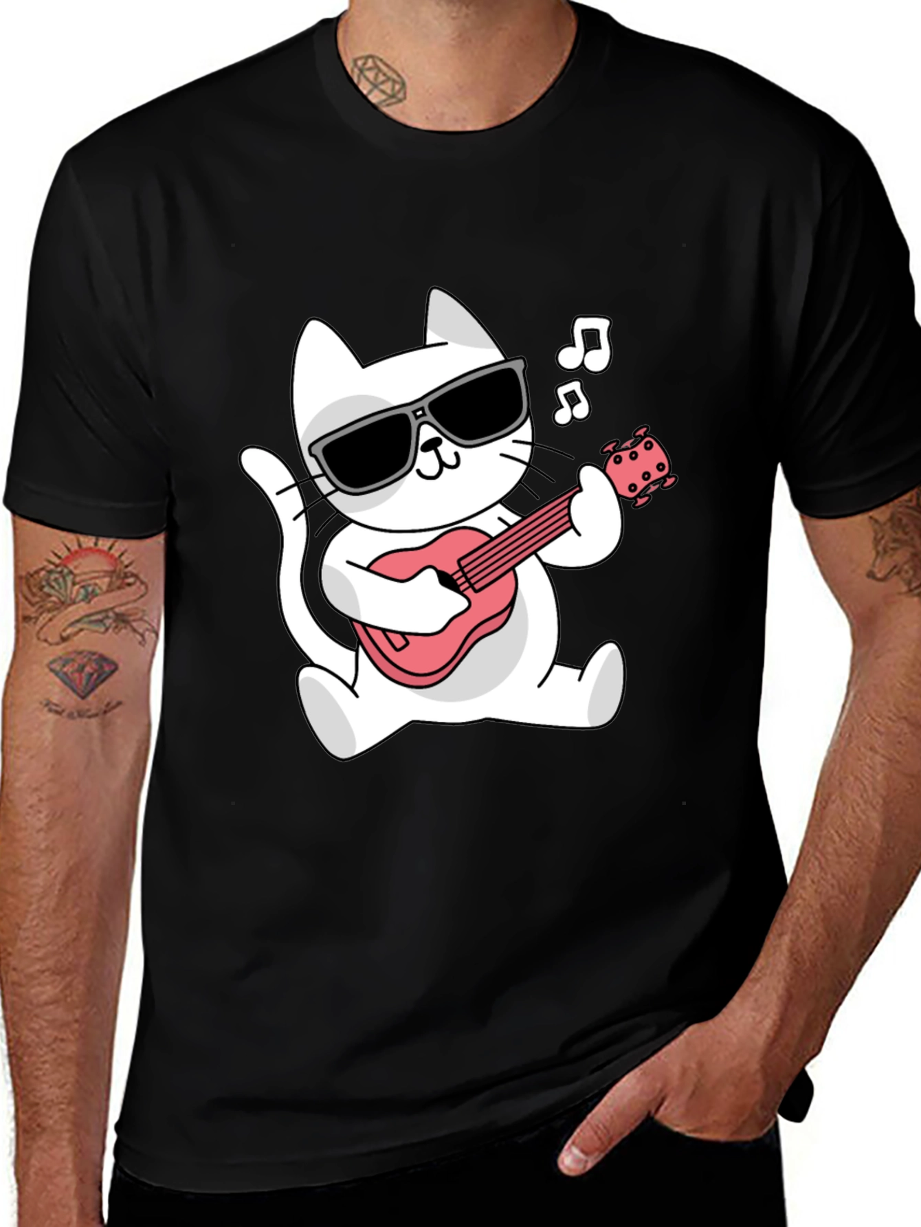 Cool Cat Guitar Player Graphic Tee
