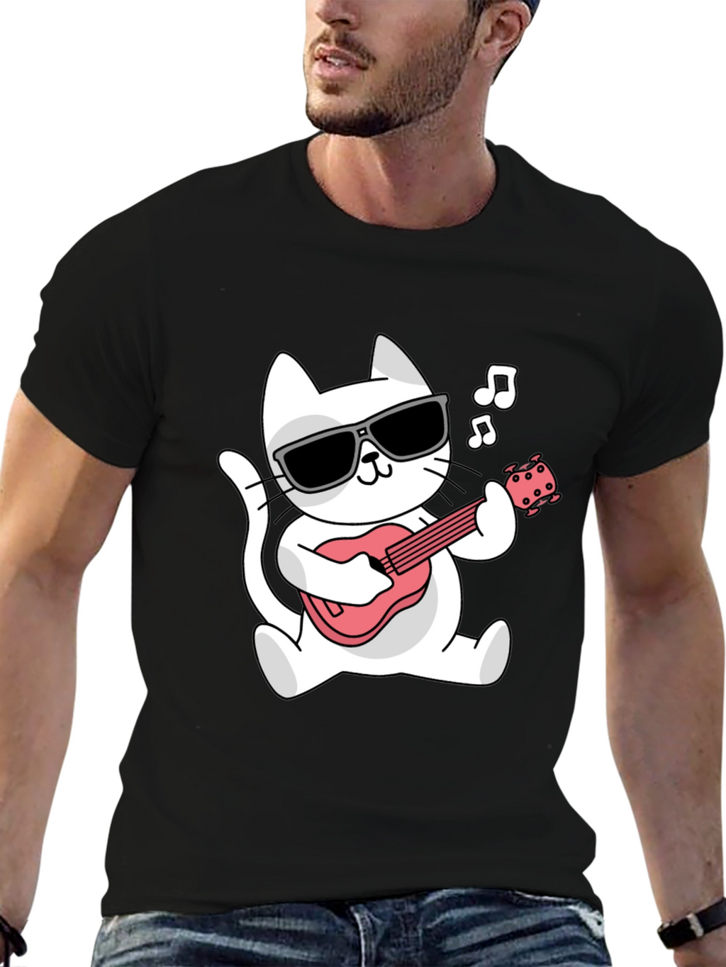 Cool Cat Guitar Player Graphic Tee