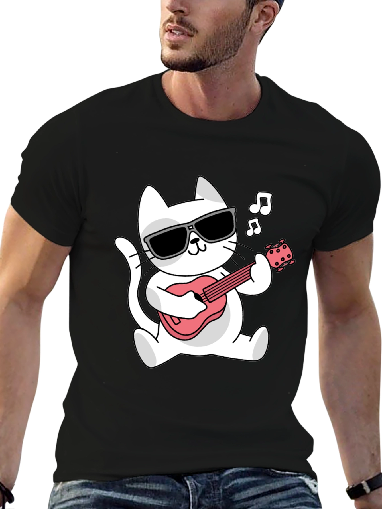 Cool Cat Guitar Player Graphic Tee