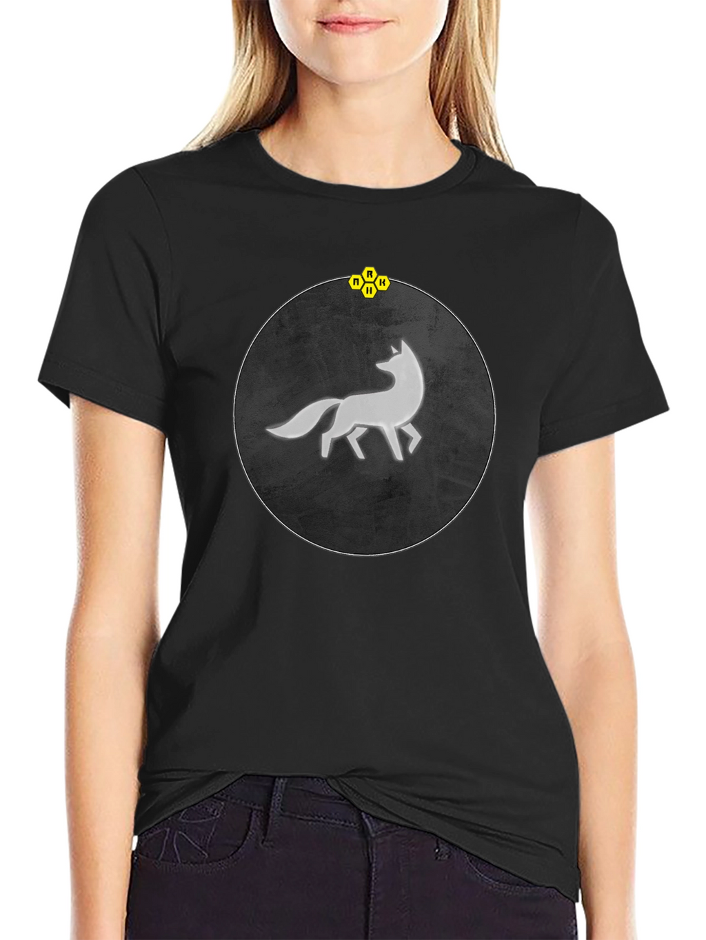 Abstract Fox Graphic Tee - Stylish Mens Black T-Shirt