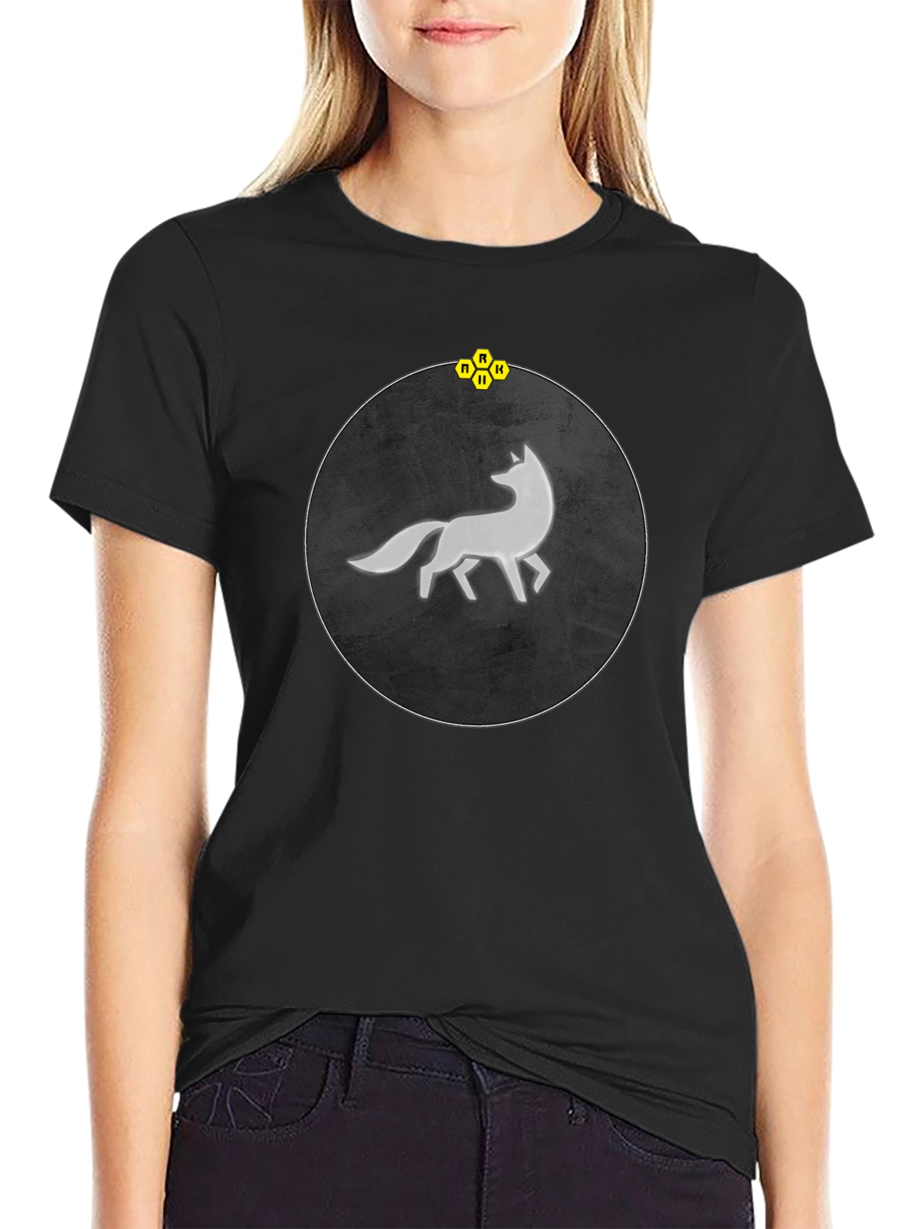 Abstract Fox Graphic Tee - Stylish Mens Black T-Shirt