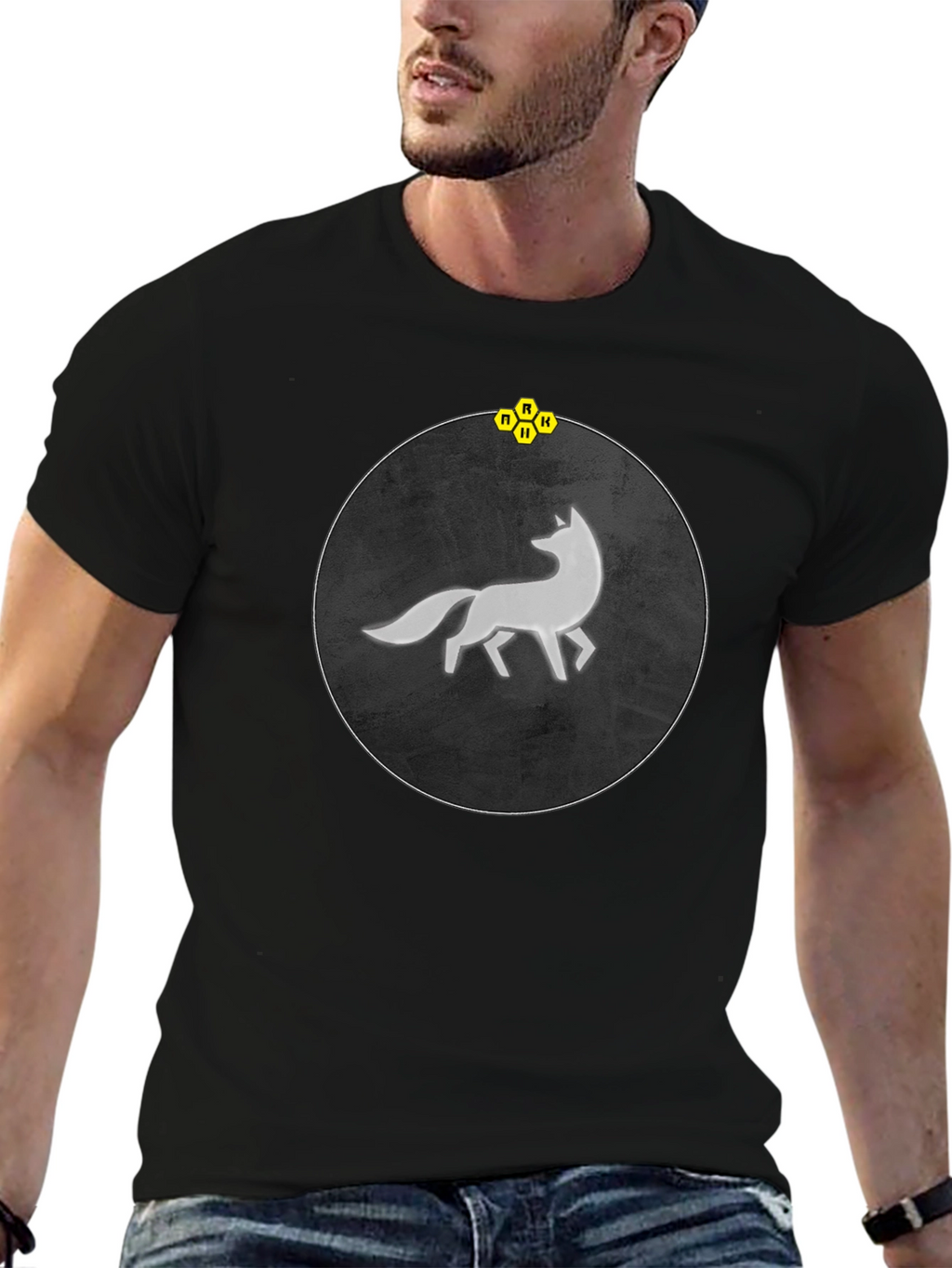 Abstract Fox Graphic Tee - Stylish Mens Black T-Shirt