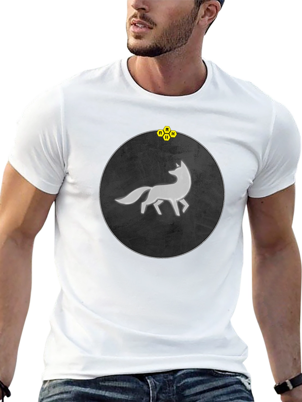 Abstract Fox Graphic Tee - Stylish Mens Black T-Shirt