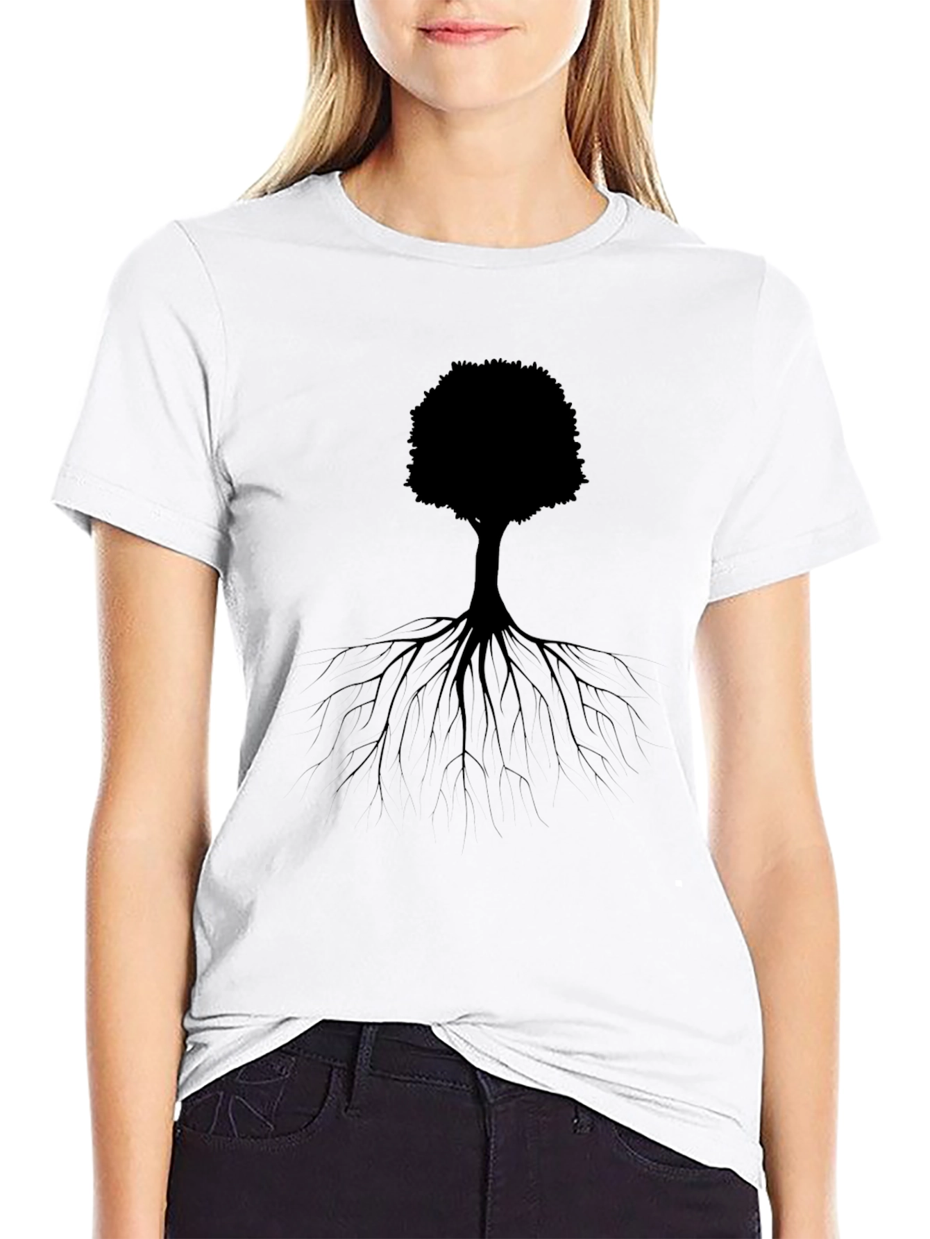 Black Tree Roots Graphic Tee - Nature Inspired Design
