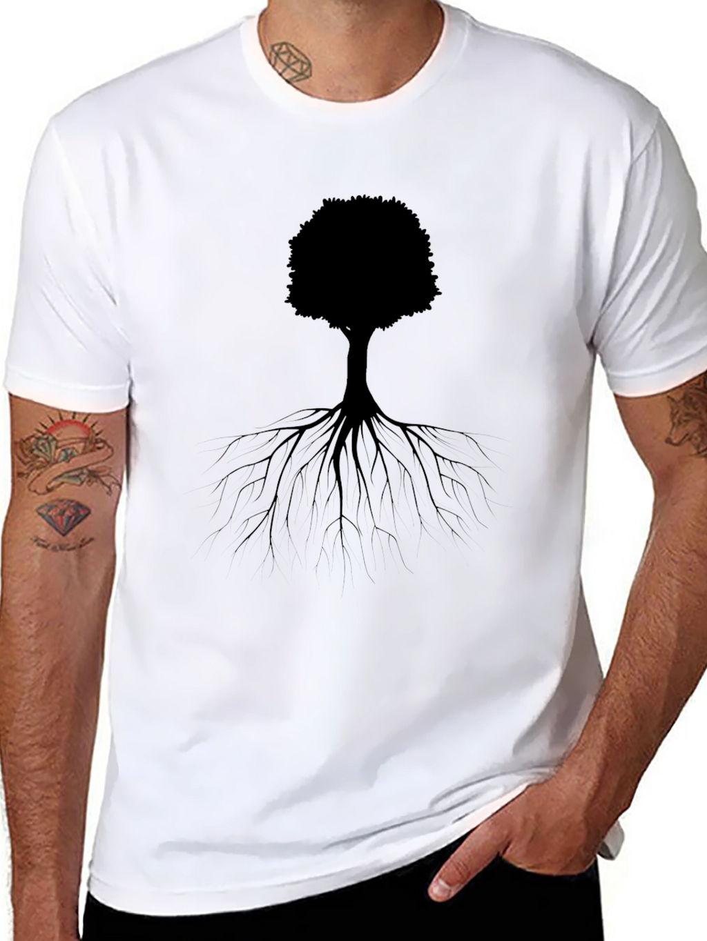 Black Tree Roots Graphic Tee - Nature Inspired Design