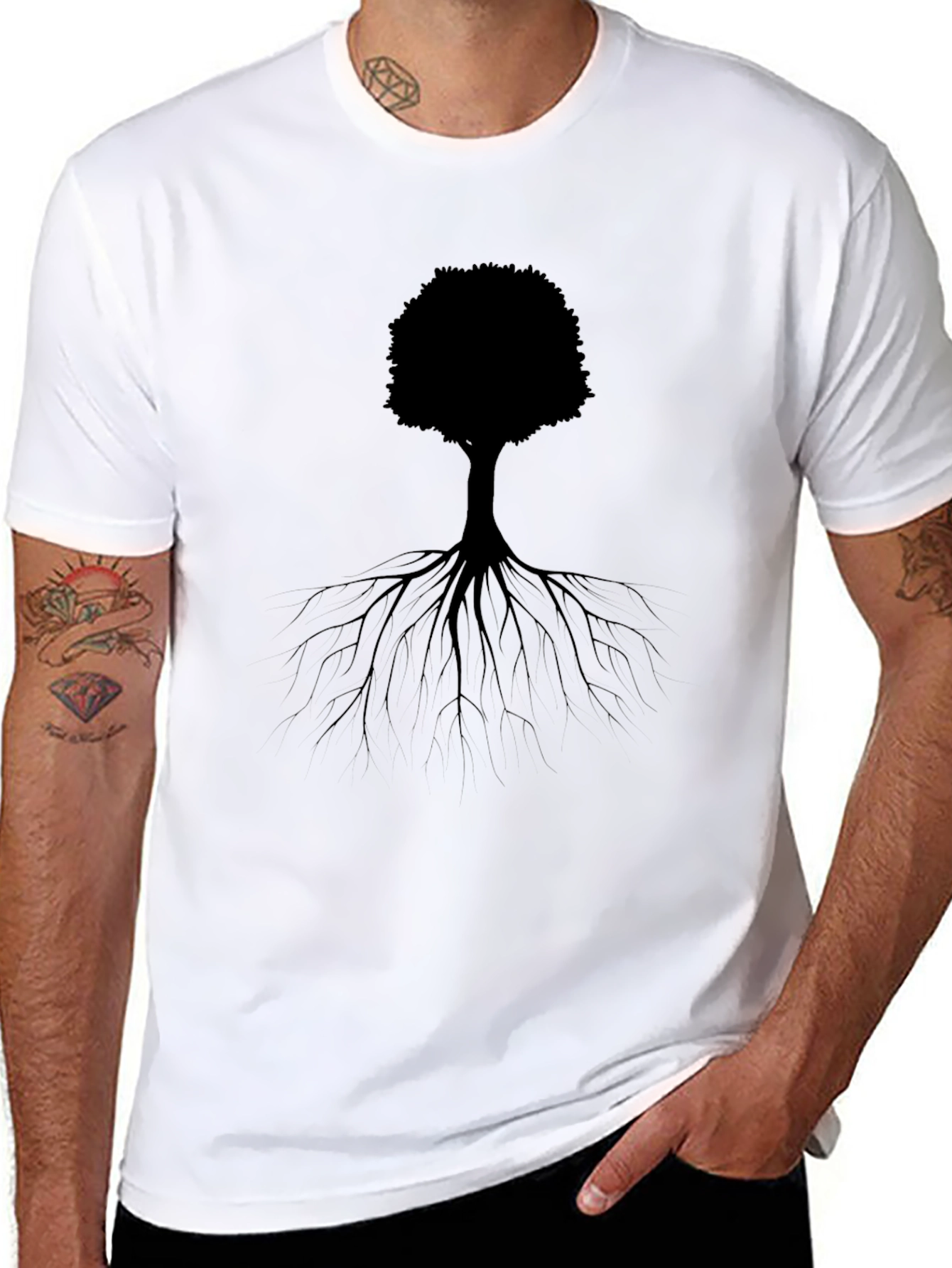 Black Tree Roots Graphic Tee - Nature Inspired Design