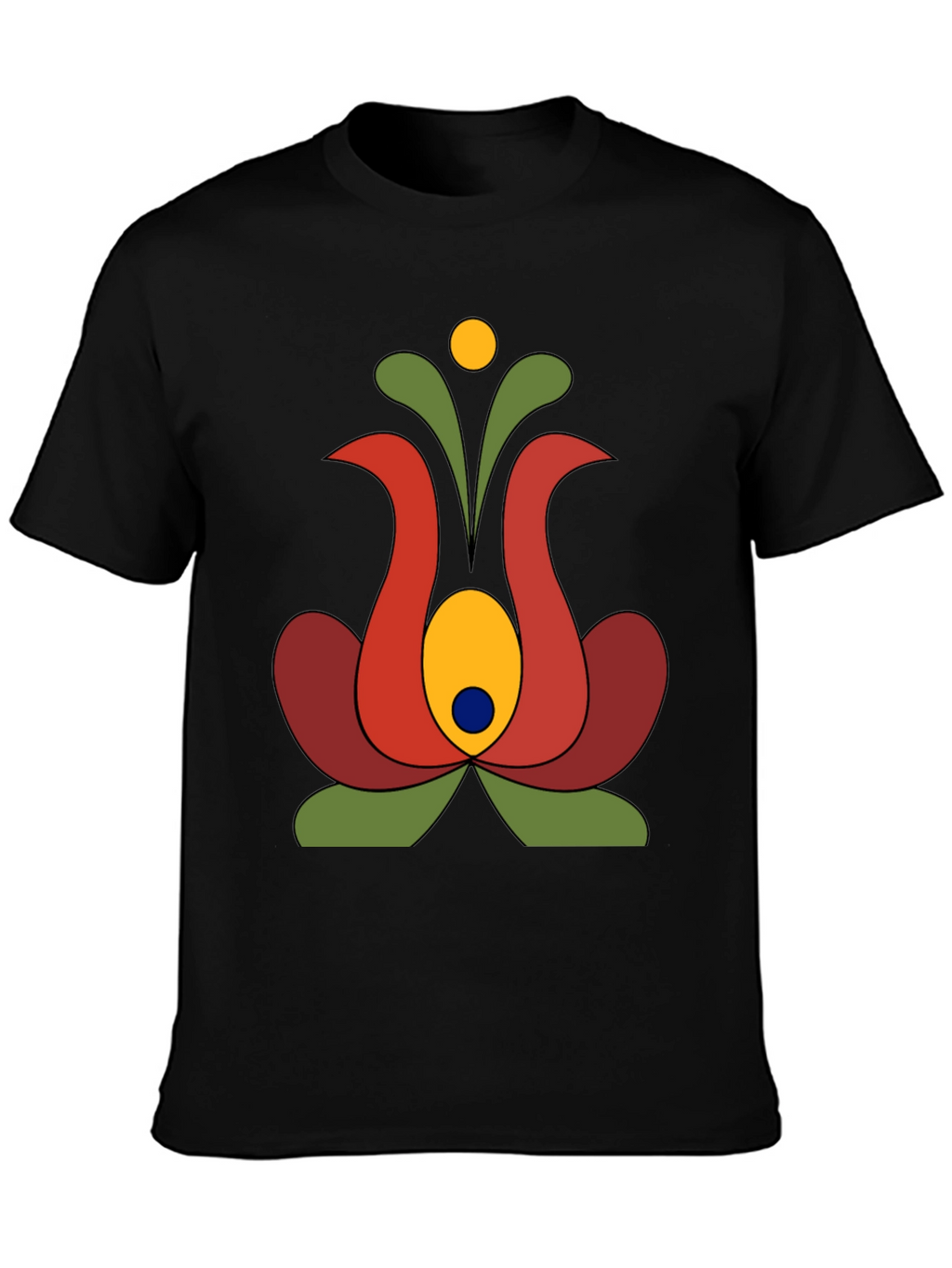 Retro Floral Graphic Tee - Black Cotton T-Shirt