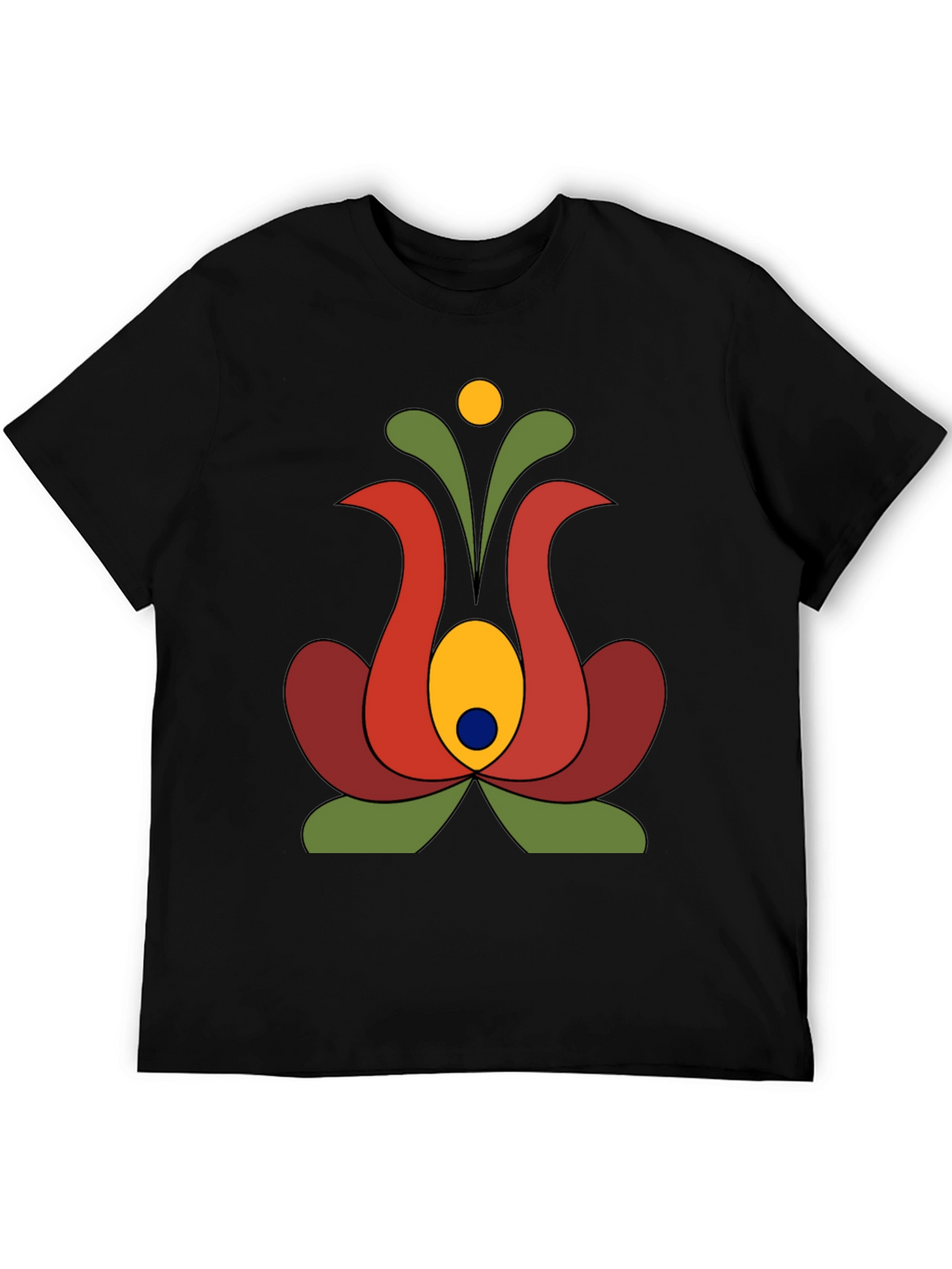 Retro Floral Graphic Tee - Black Cotton T-Shirt