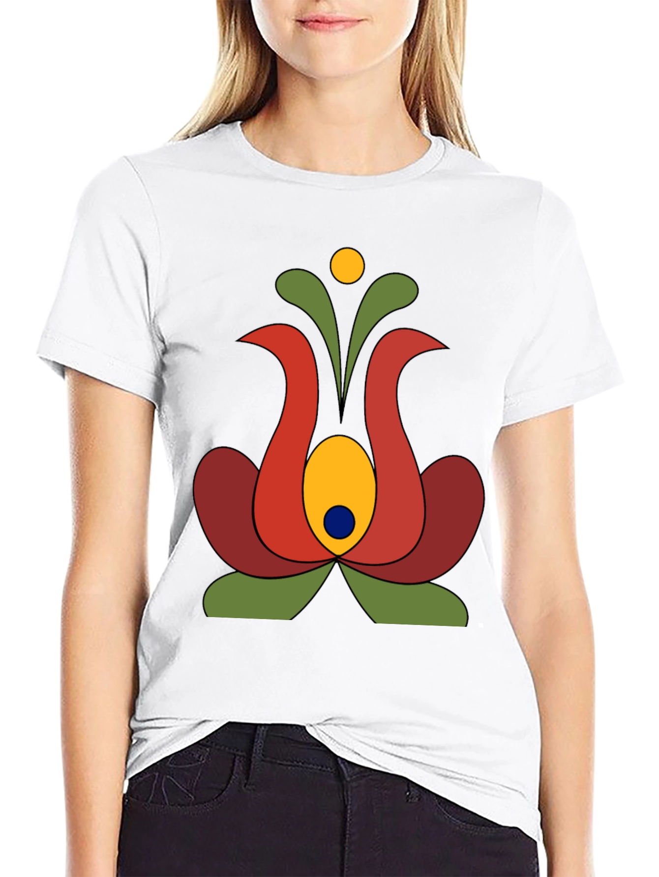 Retro Floral Graphic Tee - Black Cotton T-Shirt