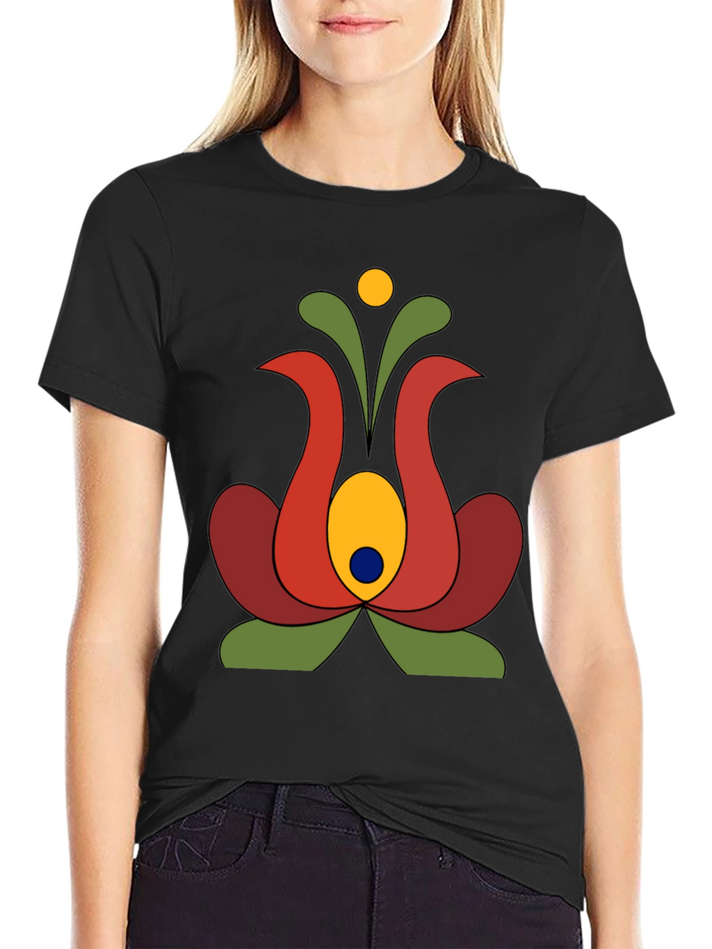 Retro Floral Graphic Tee - Black Cotton T-Shirt