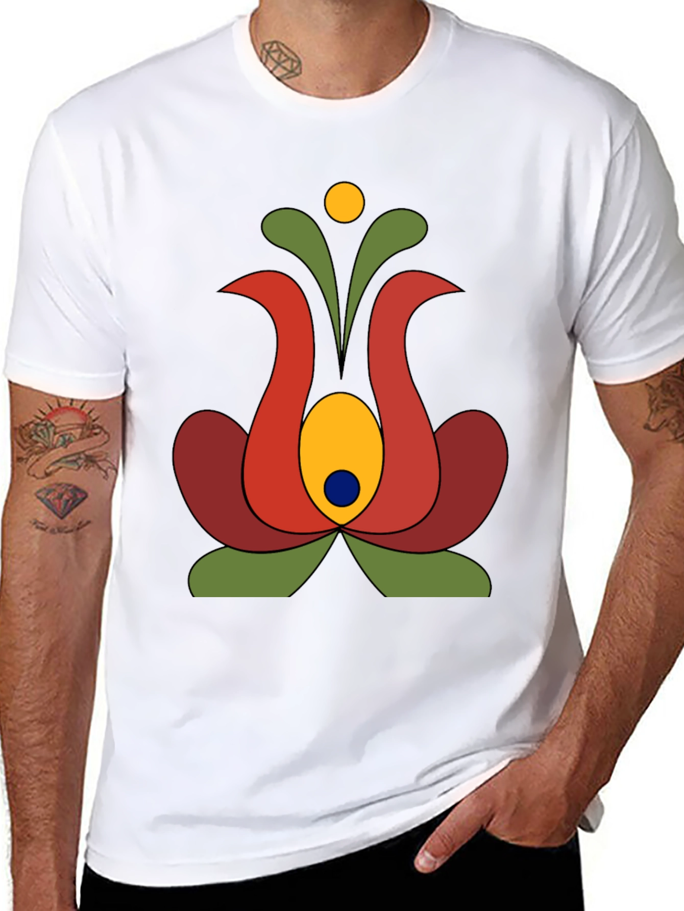 Retro Floral Graphic Tee - Black Cotton T-Shirt