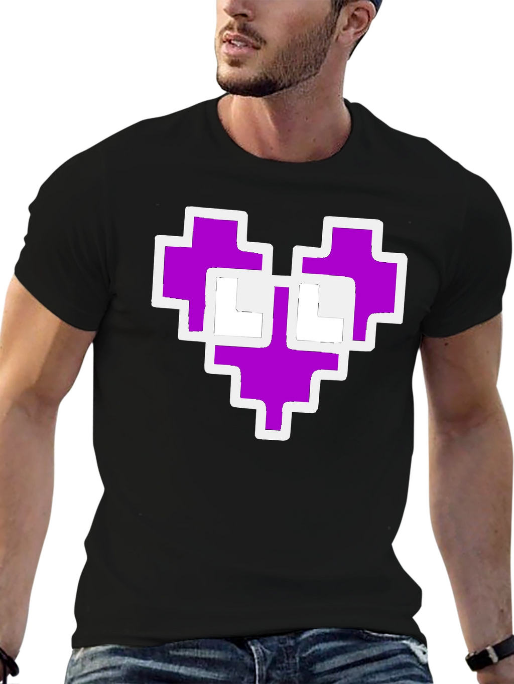 Pixel Heart Graphic Black Tee Shirt
