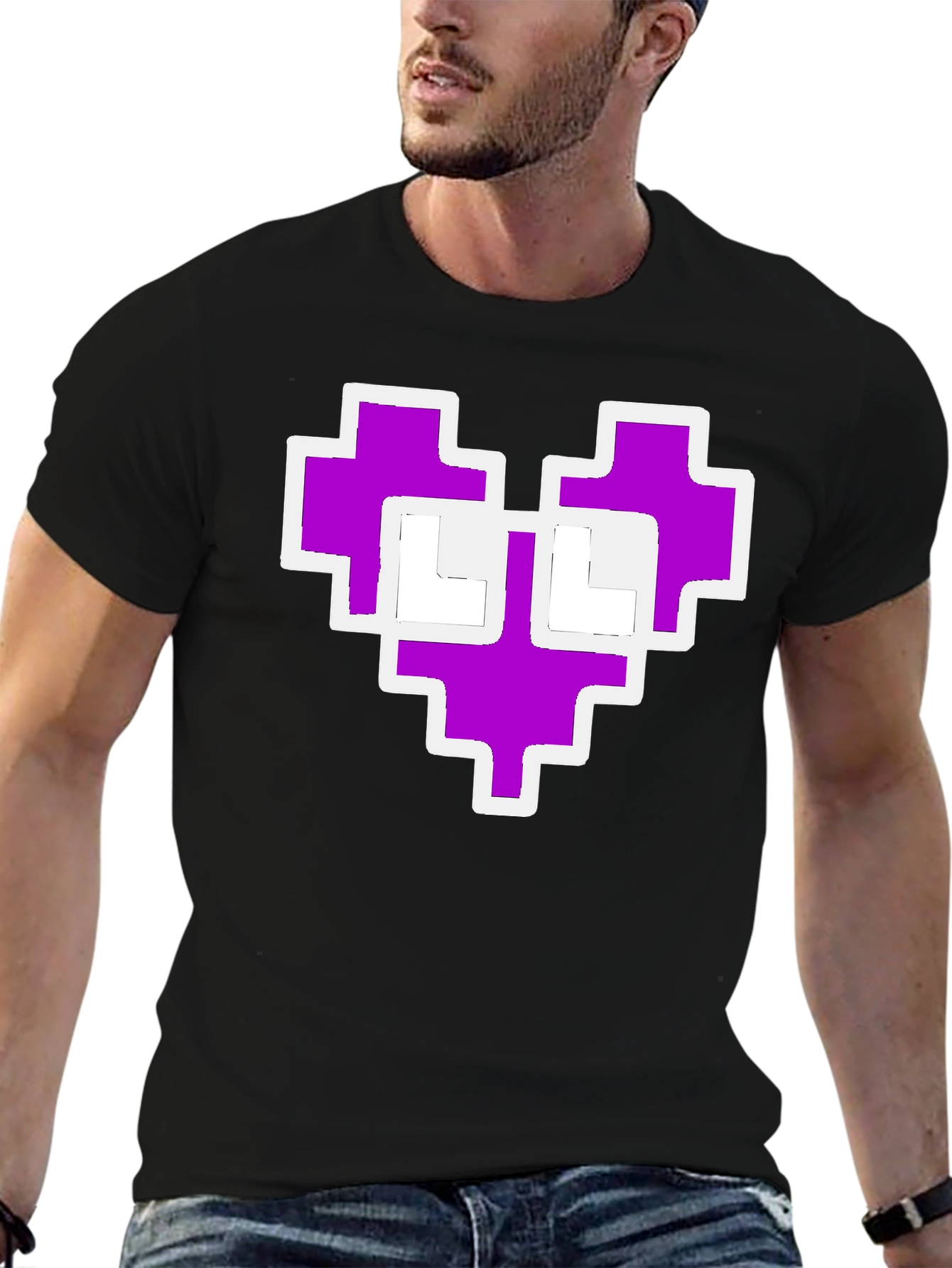 Pixel Heart Graphic Black Tee Shirt