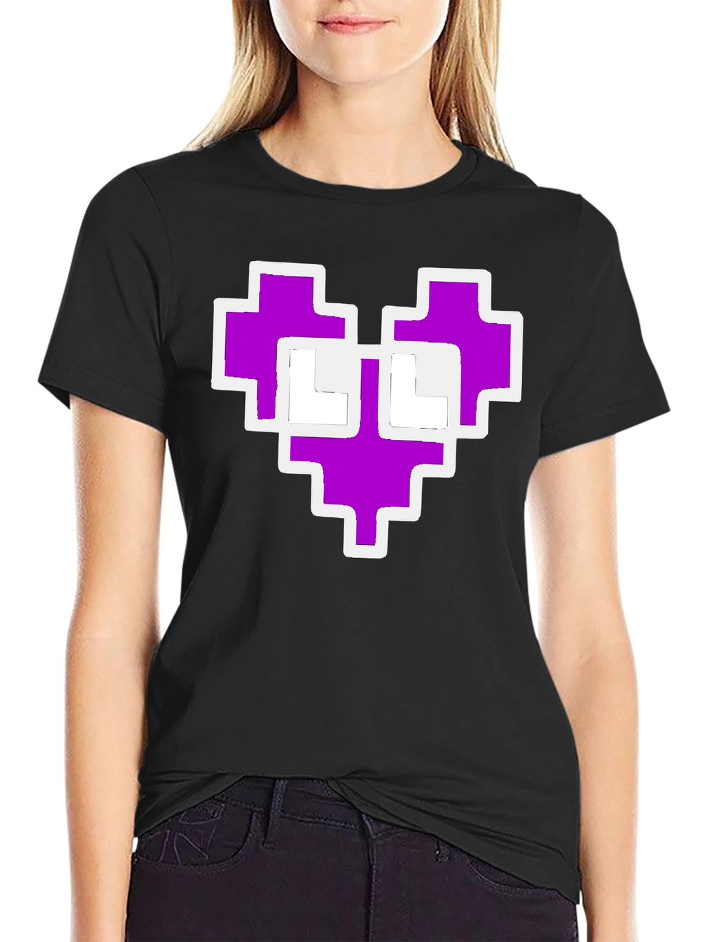 Pixel Heart Graphic Black Tee Shirt