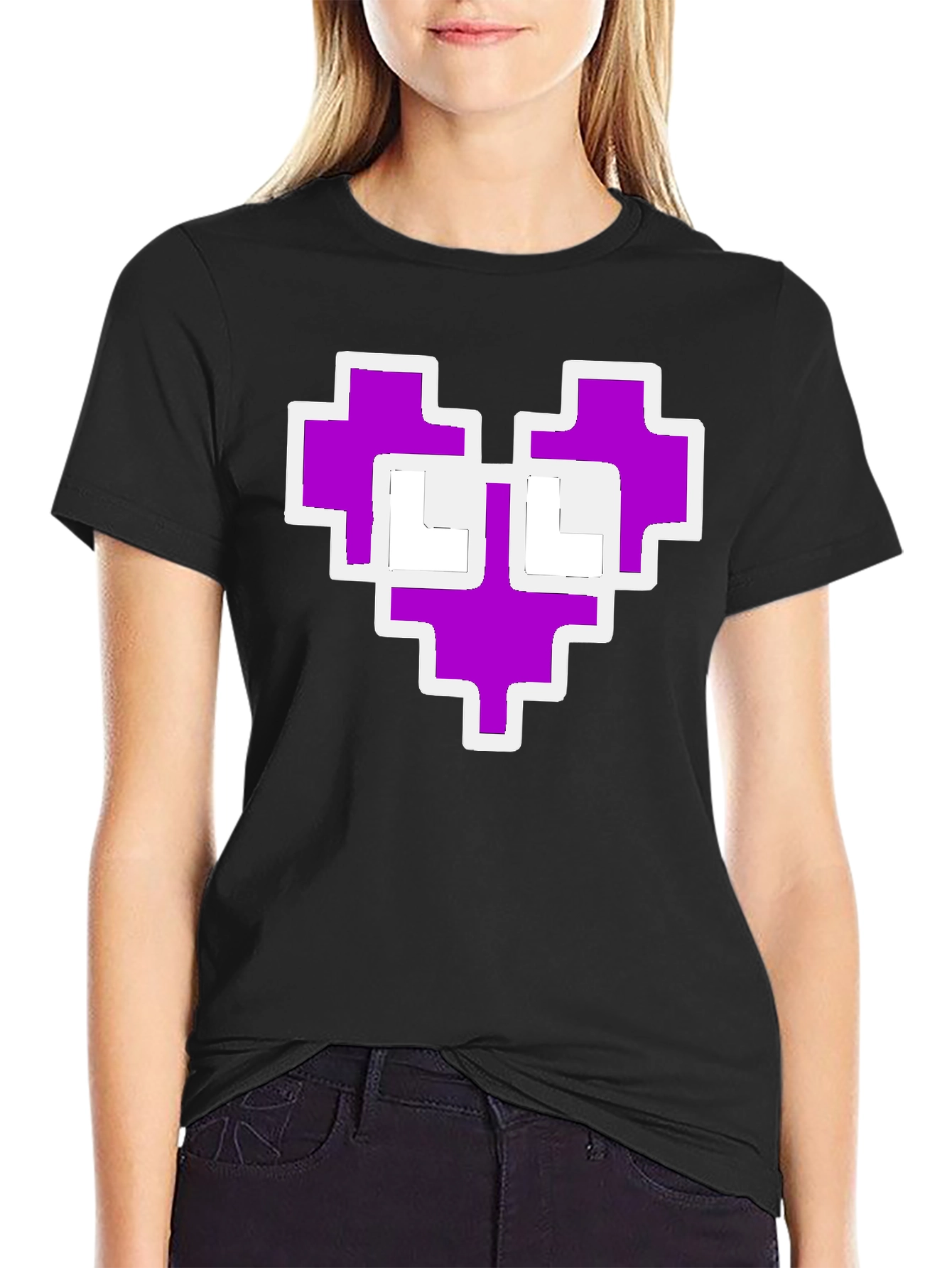 Pixel Heart Graphic Black Tee Shirt