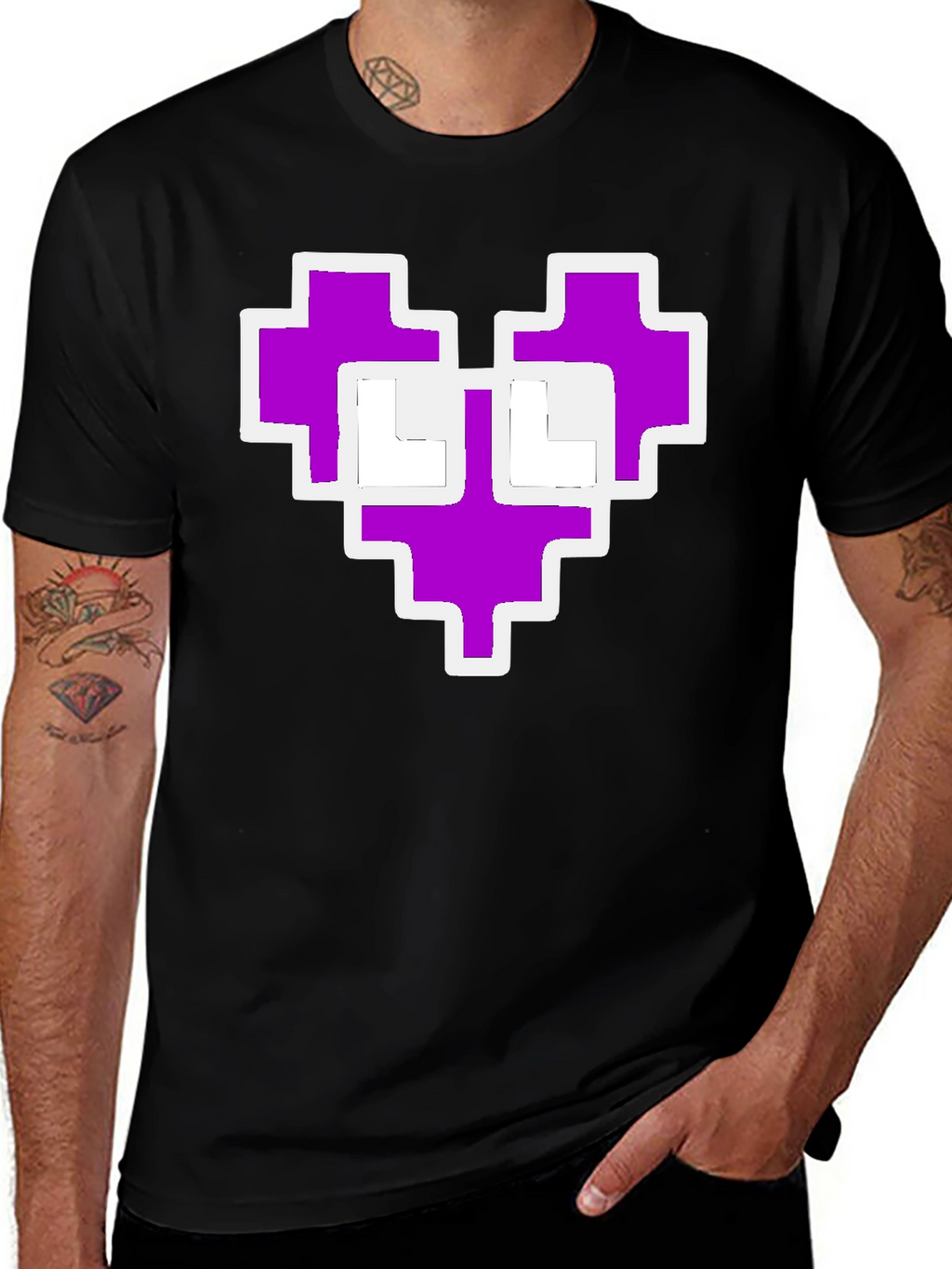 Pixel Heart Graphic Black Tee Shirt