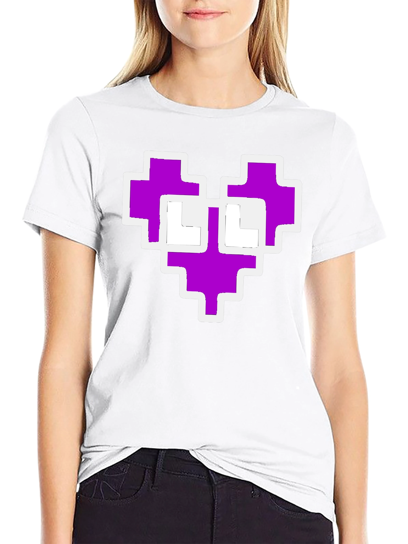 Pixel Heart Graphic Black Tee Shirt