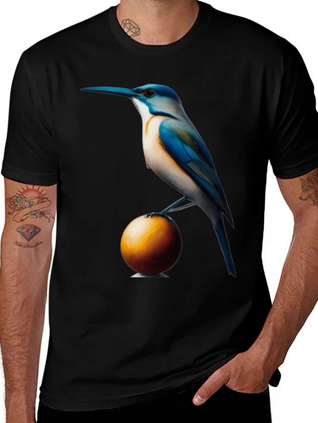 Bird on Ball Graphic Tee - Unique Artistic Design