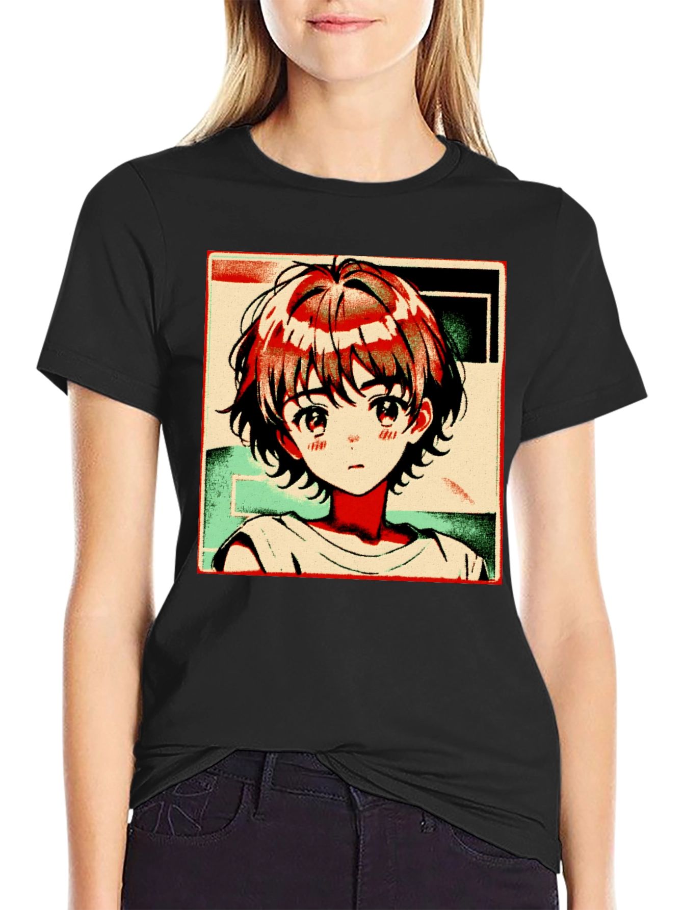 Anime Girl Graphic Tee - Trendy Black T-Shirt