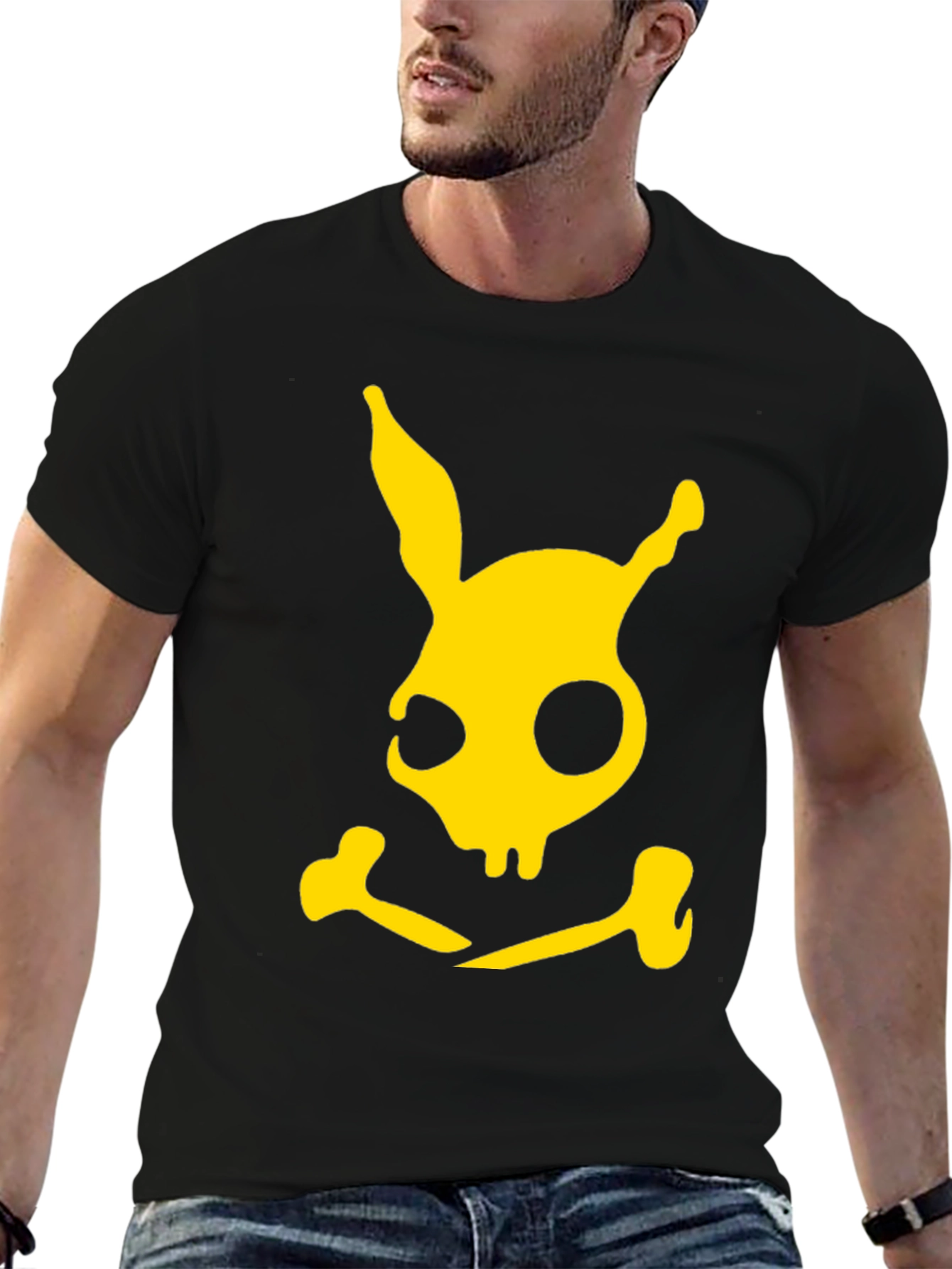Rabbit Skull & Crossbones Graphic Tee - Black