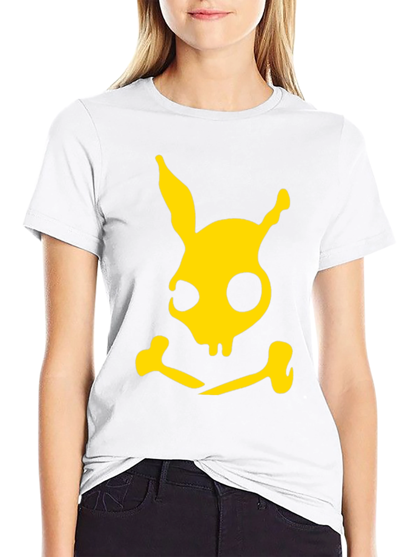 Rabbit Skull & Crossbones Graphic Tee - Black