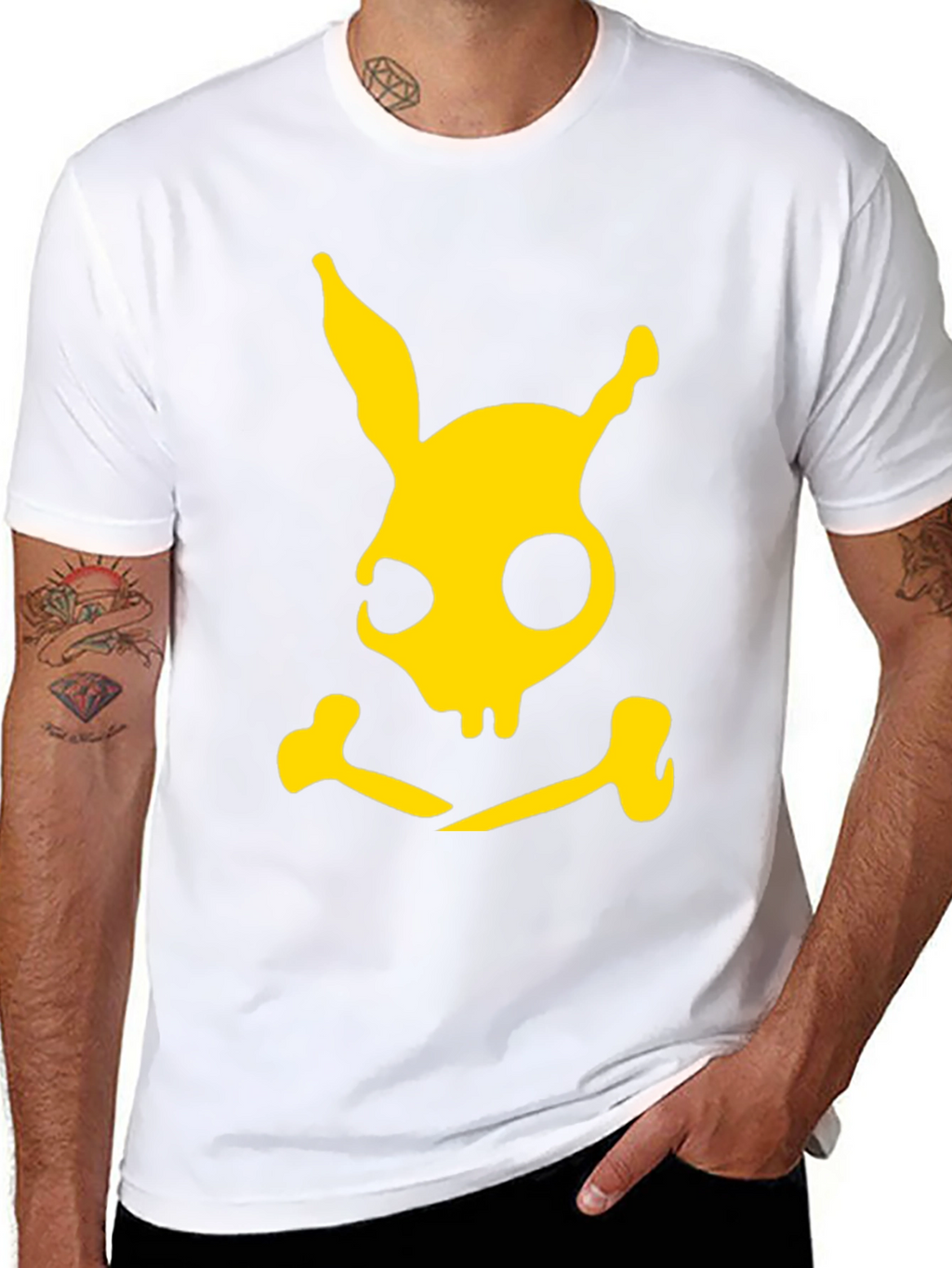 Rabbit Skull & Crossbones Graphic Tee - Black