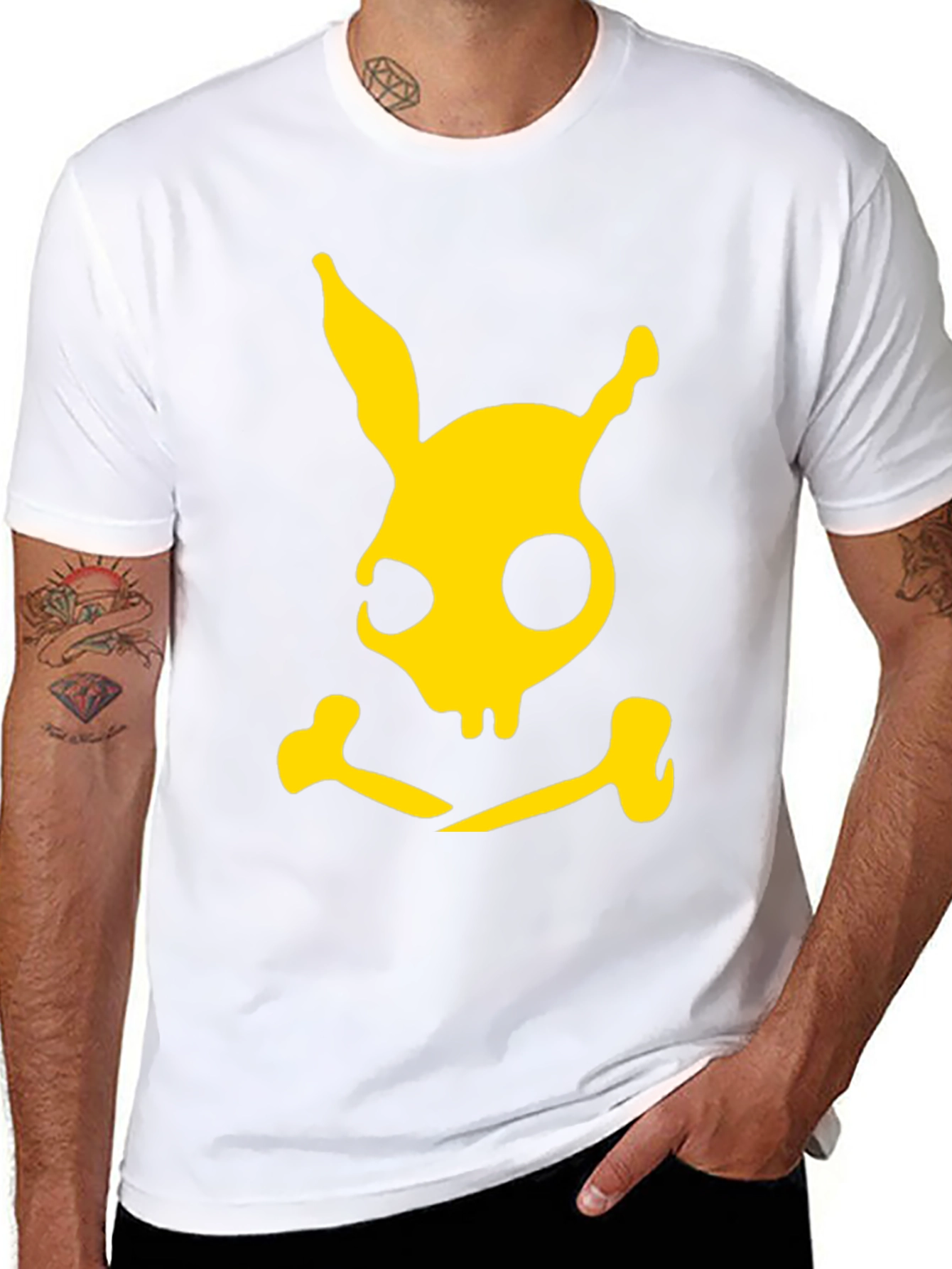 Rabbit Skull & Crossbones Graphic Tee - Black