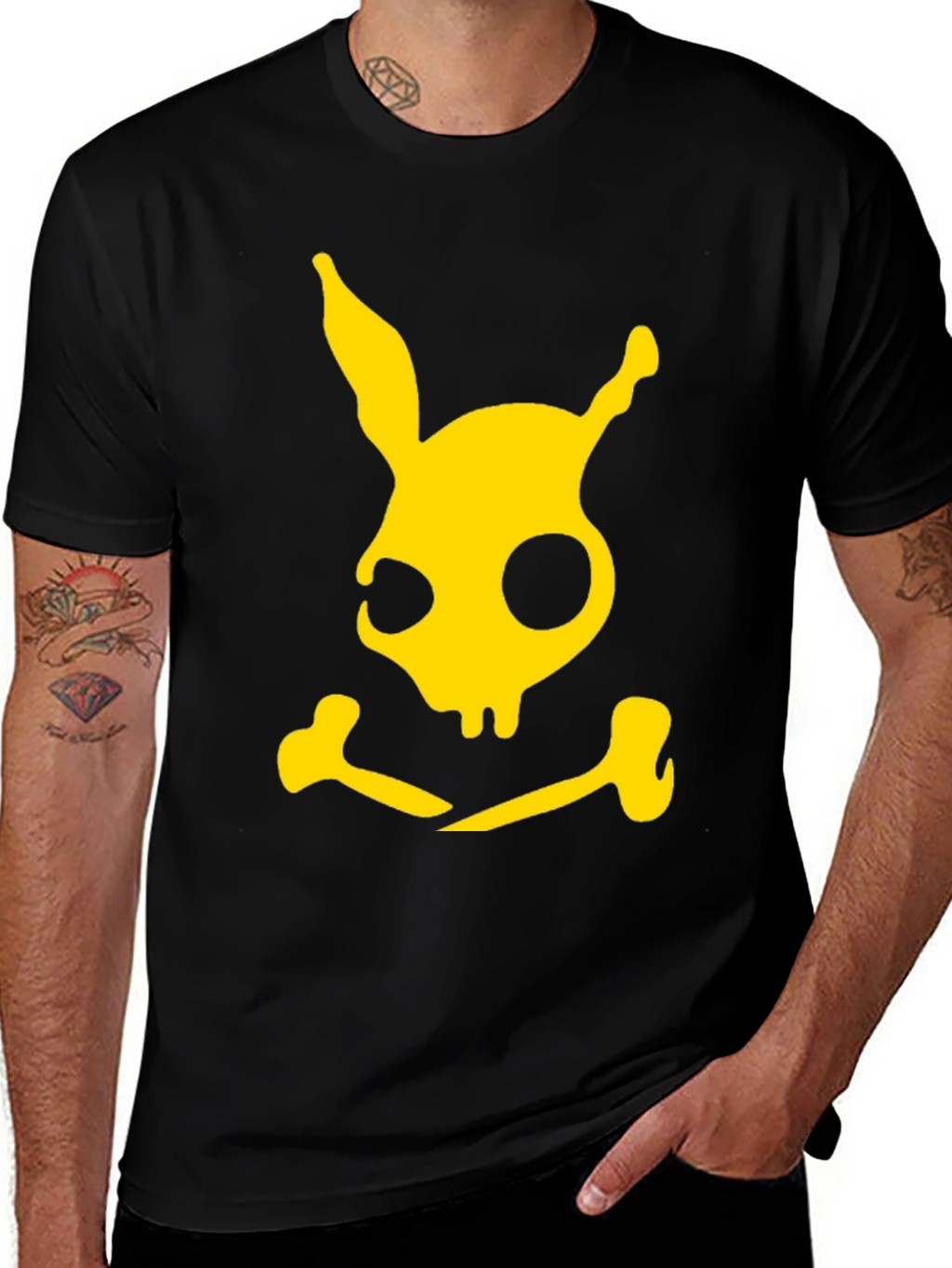 Rabbit Skull & Crossbones Graphic Tee - Black