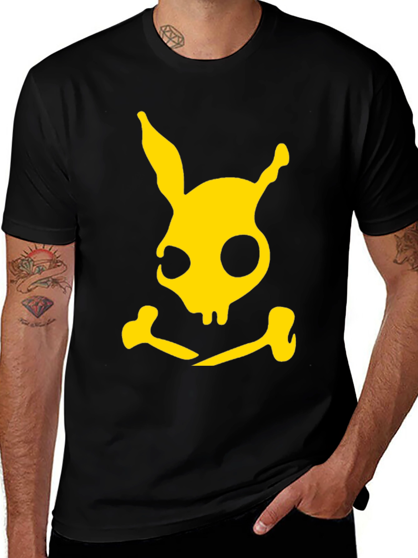 Rabbit Skull & Crossbones Graphic Tee - Black