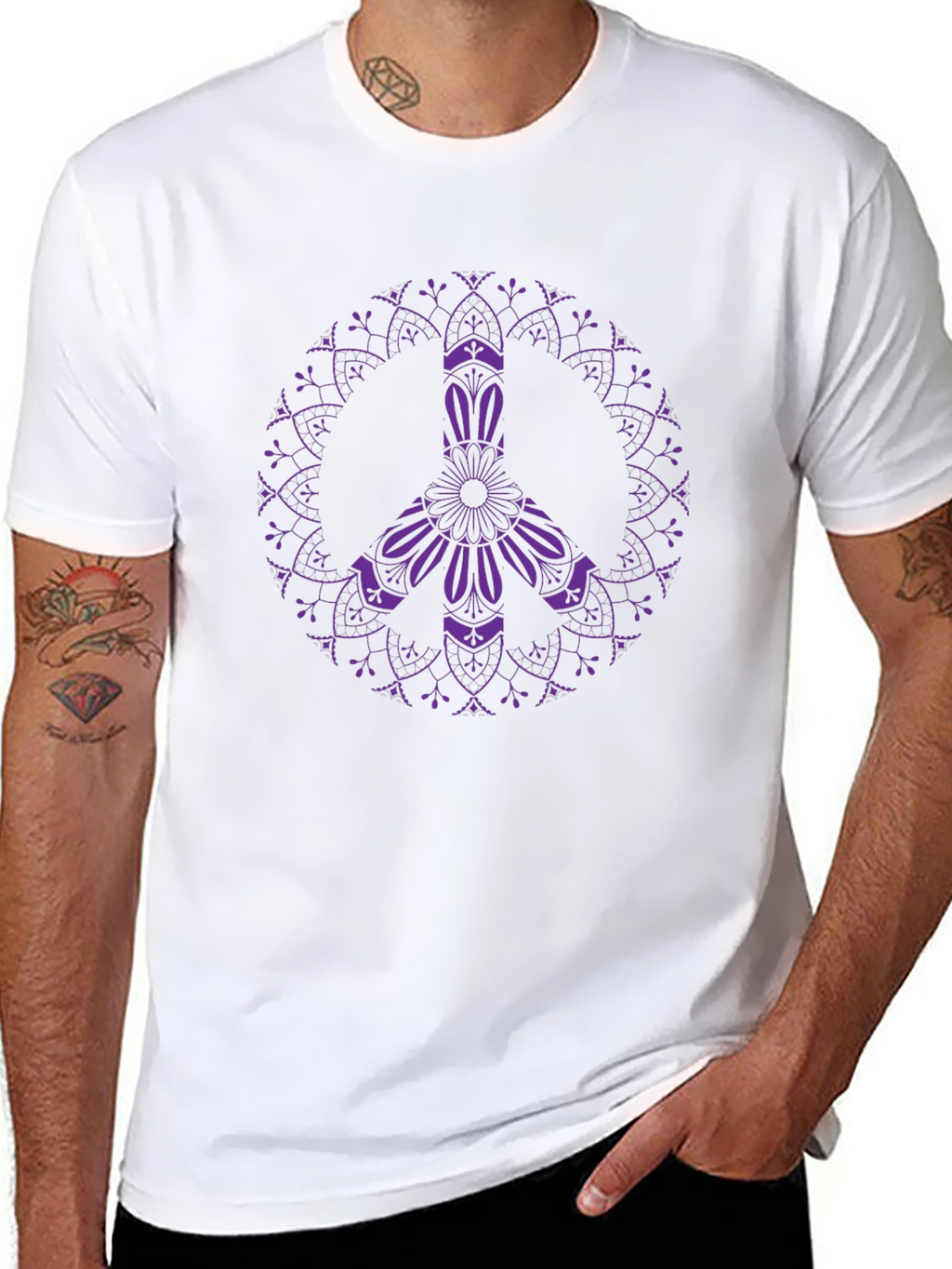 Peace Sign Mandala Graphic Tee - Black