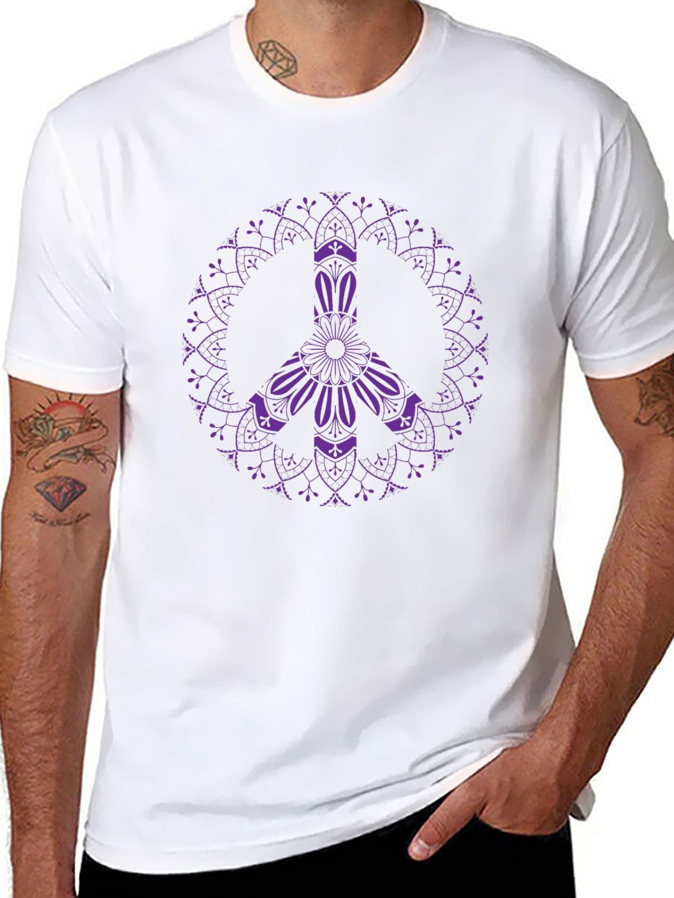 Peace Sign Mandala Graphic Tee - Black