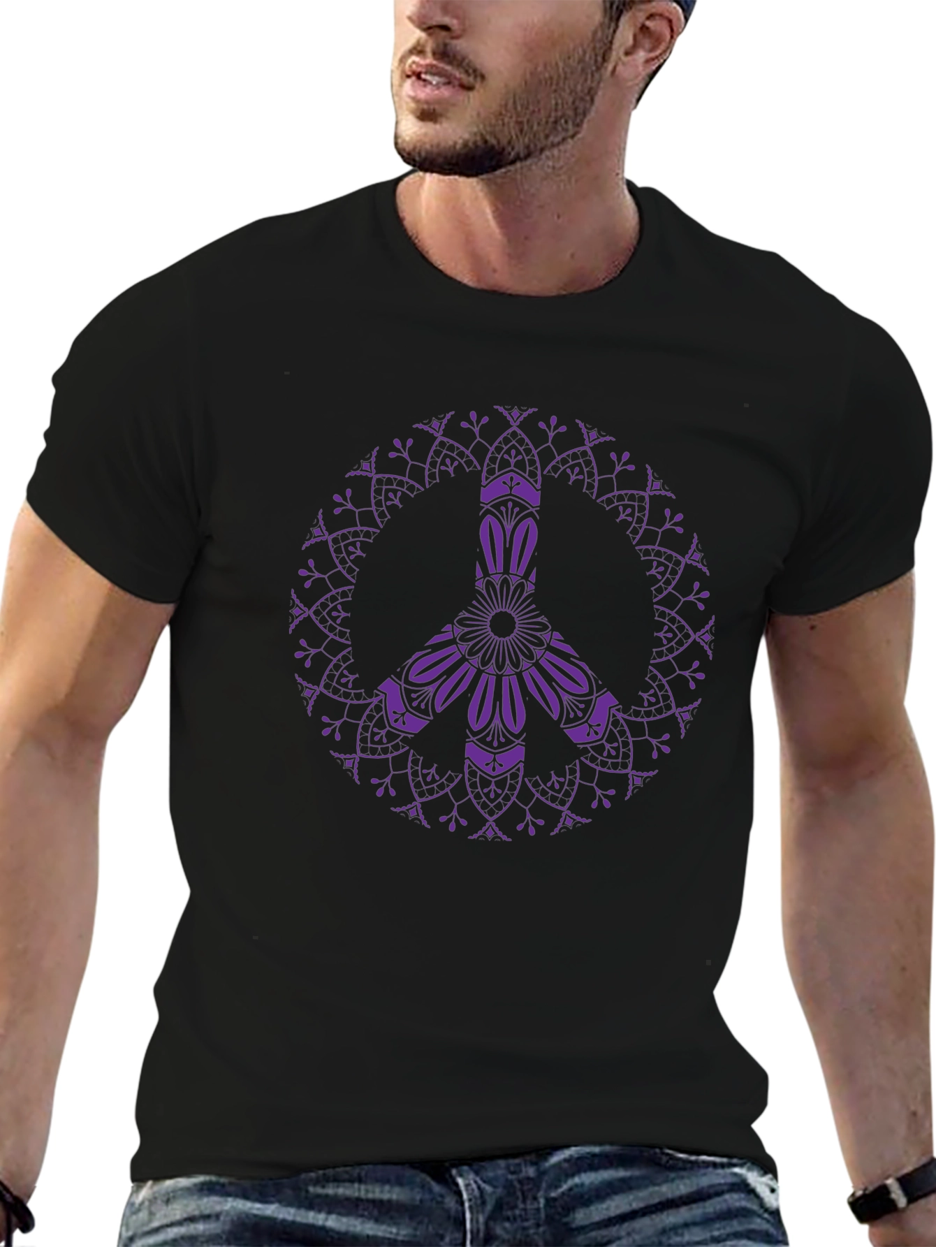 Peace Sign Mandala Graphic Tee - Black