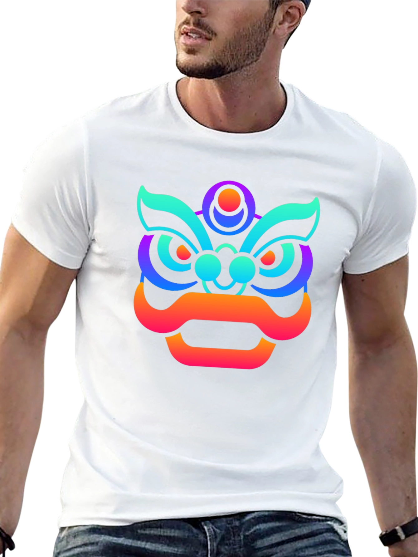 Vibrant Gradient Lion Graphic Tee - Unisex Black T-Shirt