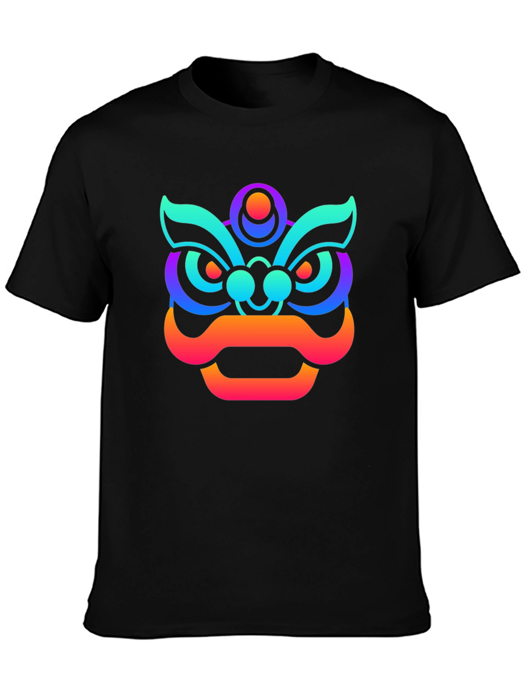 Vibrant Gradient Lion Graphic Tee - Unisex Black T-Shirt