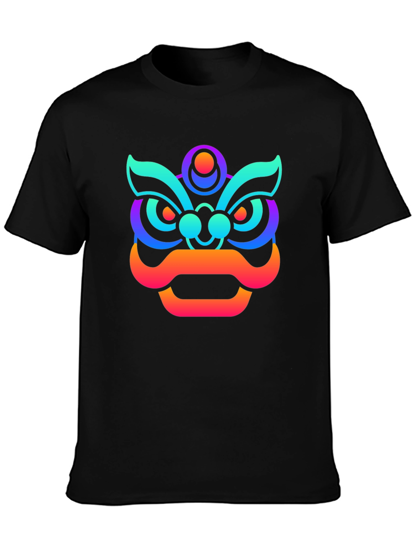 Vibrant Gradient Lion Graphic Tee - Unisex Black T-Shirt