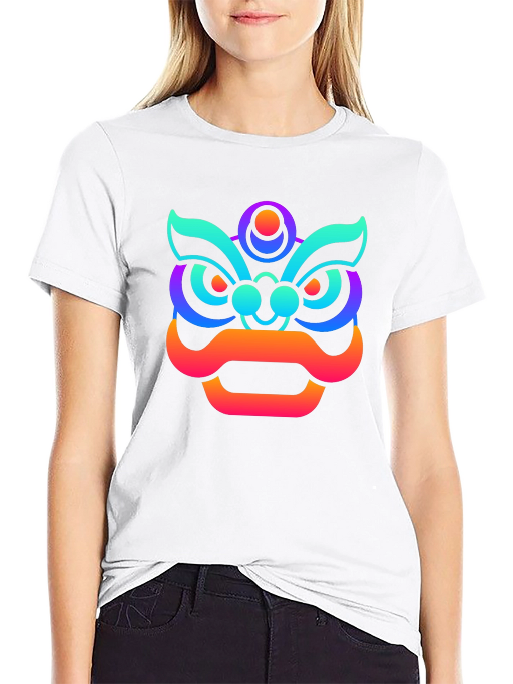 Vibrant Gradient Lion Graphic Tee - Unisex Black T-Shirt