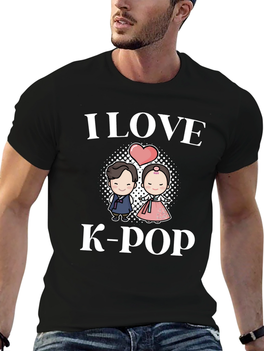 I Love K-Pop T-Shirt Couple Hanbok Design Black Tee