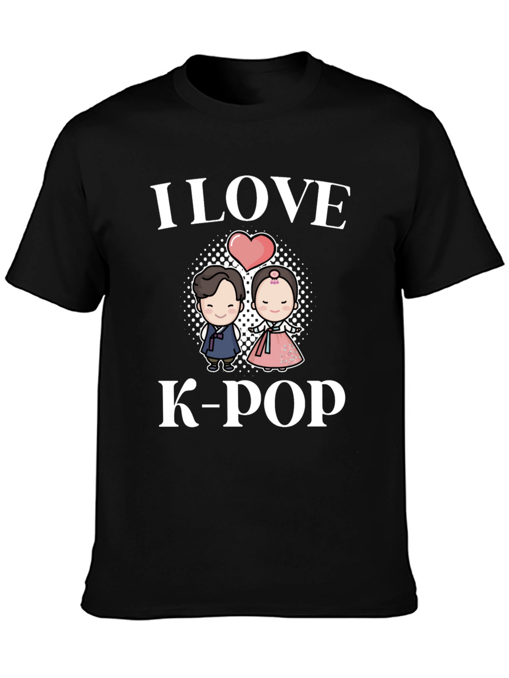 I Love K-Pop T-Shirt Couple Hanbok Design Black Tee