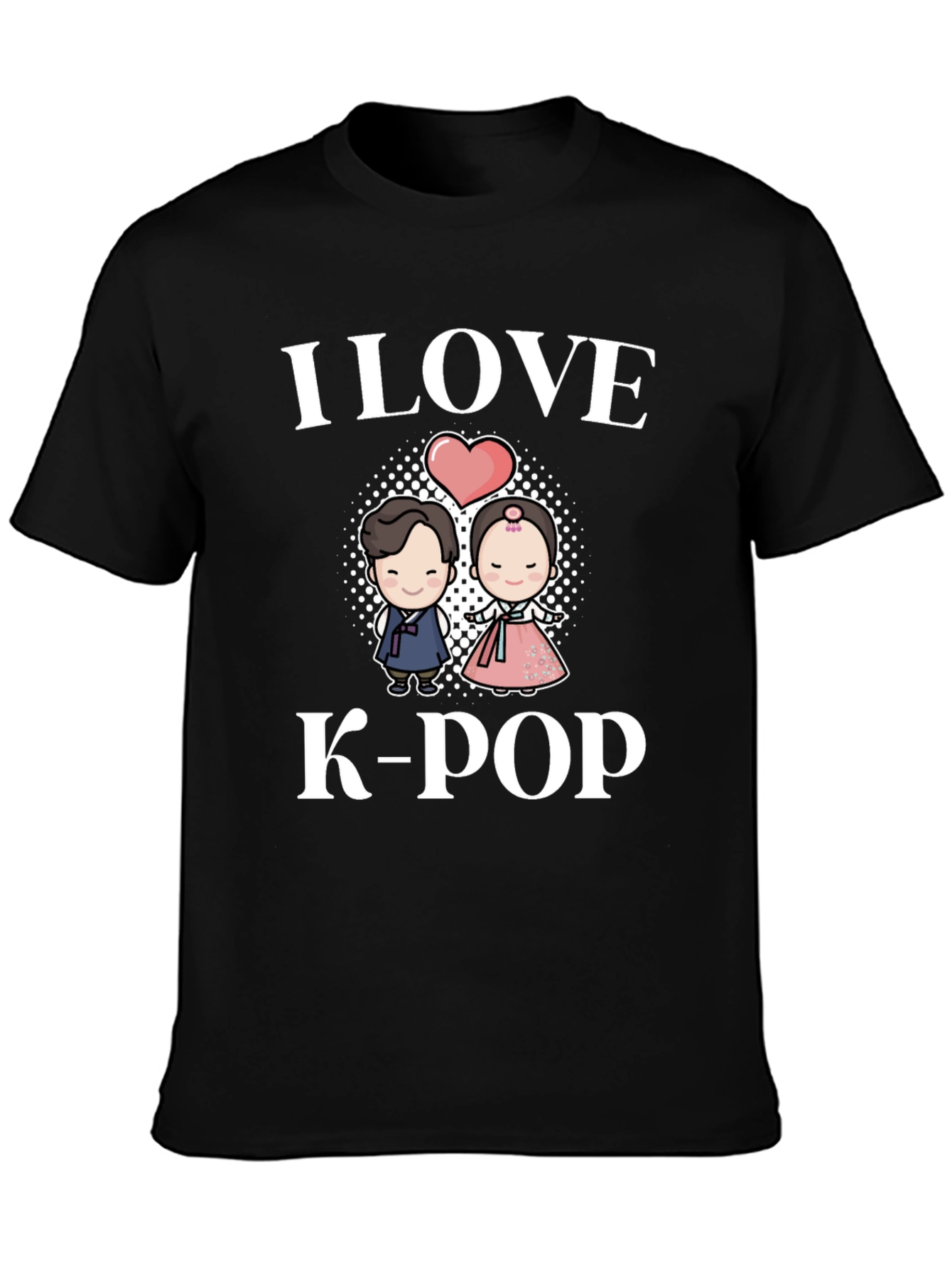 I Love K-Pop T-Shirt Couple Hanbok Design Black Tee