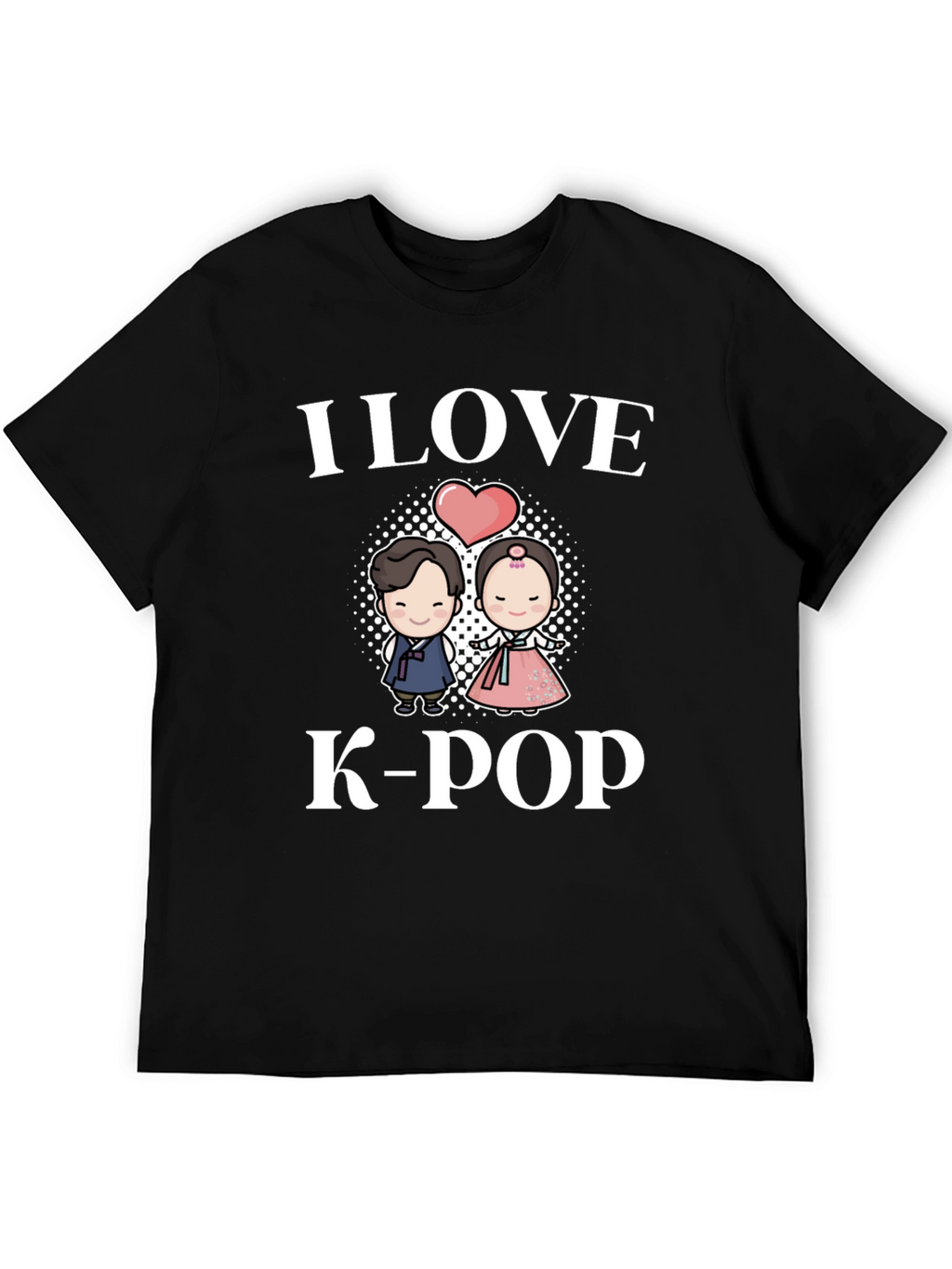 I Love K-Pop T-Shirt Couple Hanbok Design Black Tee