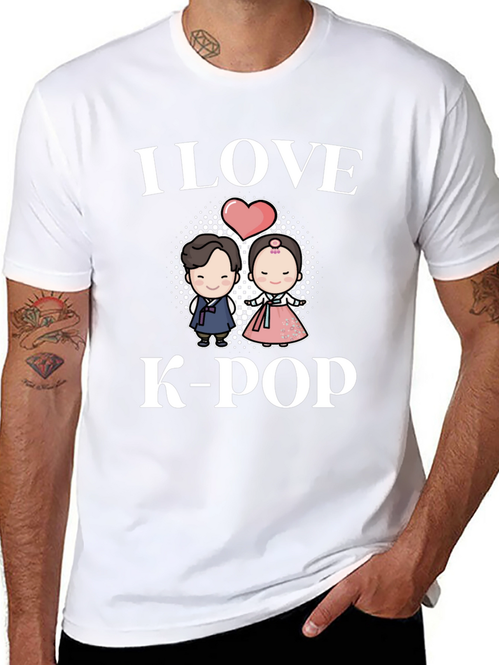 I Love K-Pop T-Shirt Couple Hanbok Design Black Tee