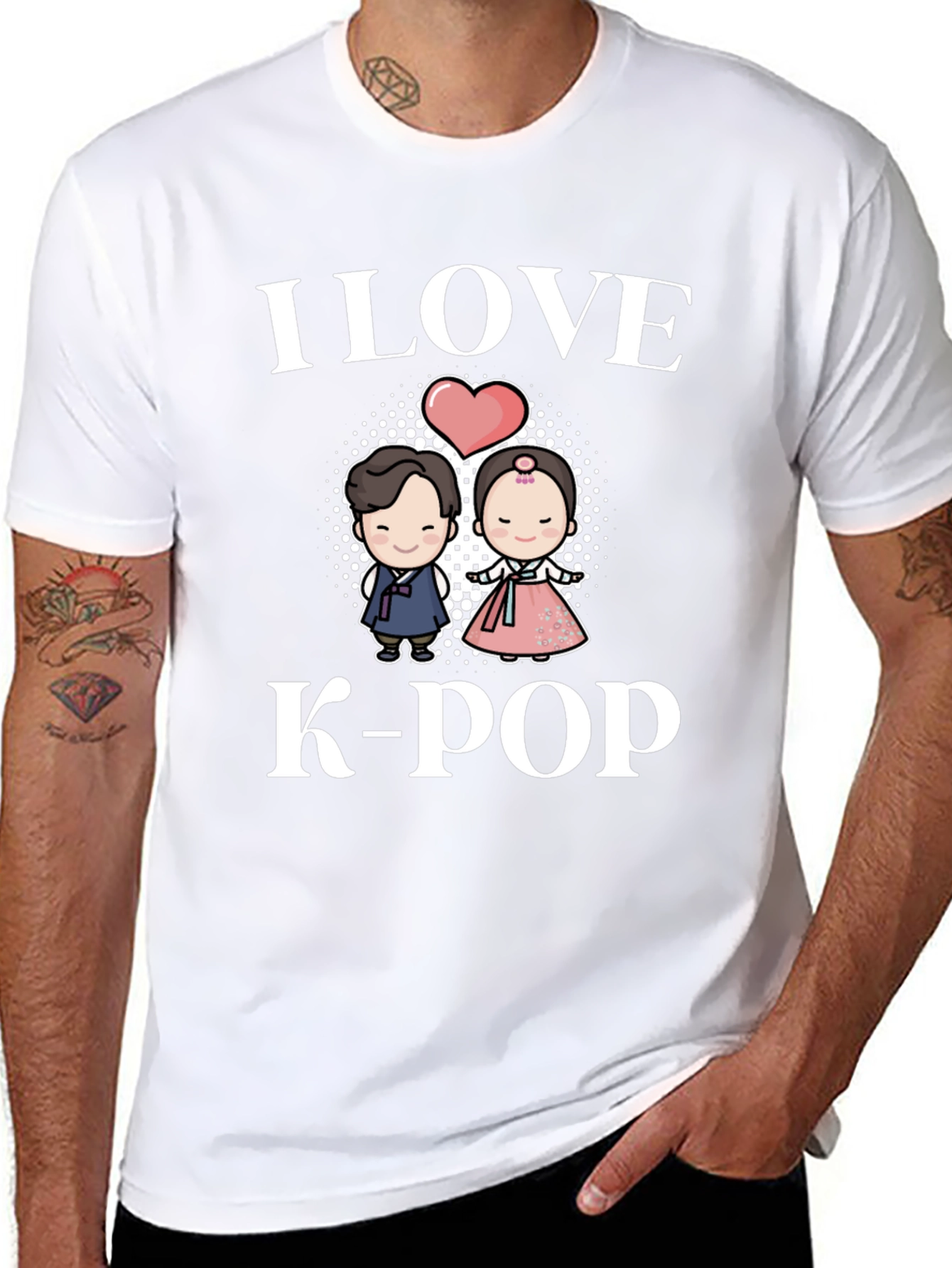 I Love K-Pop T-Shirt Couple Hanbok Design Black Tee