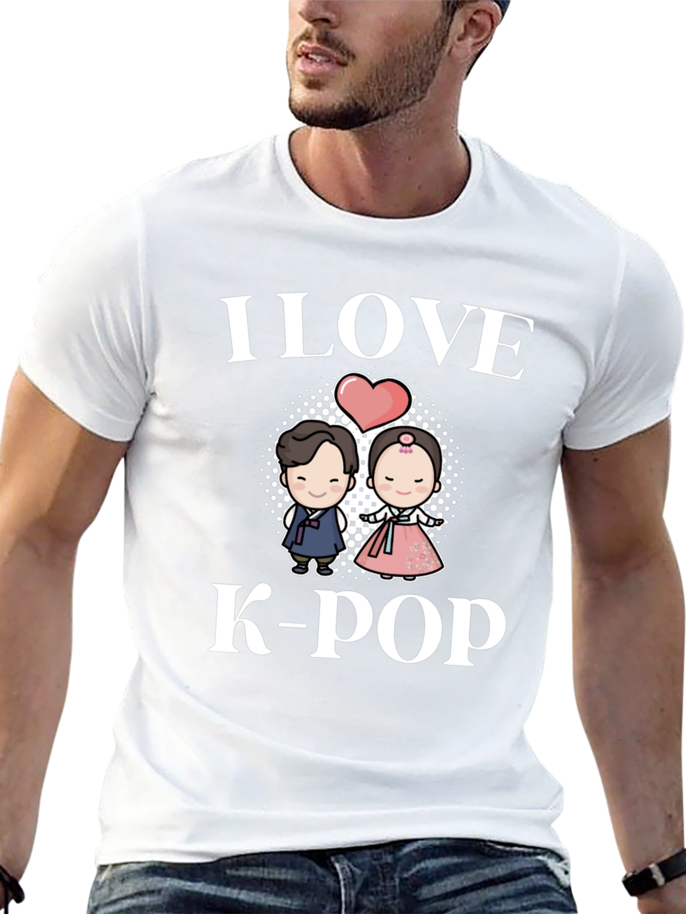 I Love K-Pop T-Shirt Couple Hanbok Design Black Tee